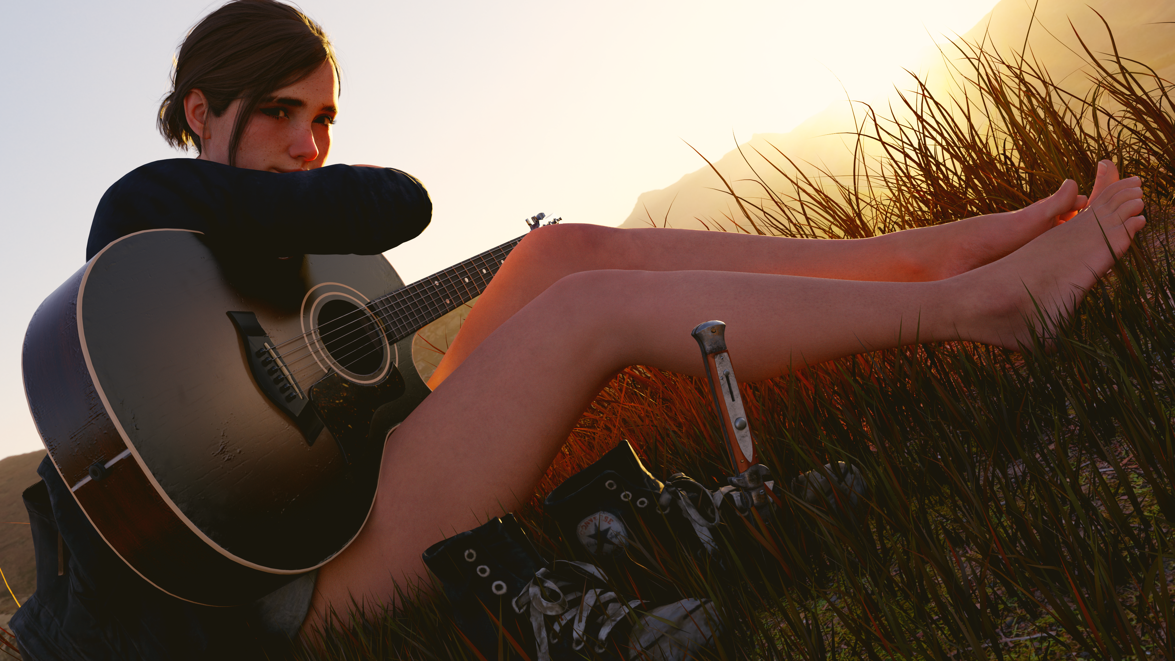 Ellie The Last Of Us Ellie Williams The Last Of Us 2 Guitar Musical Instrument Brunette Looking At V 3840x2160