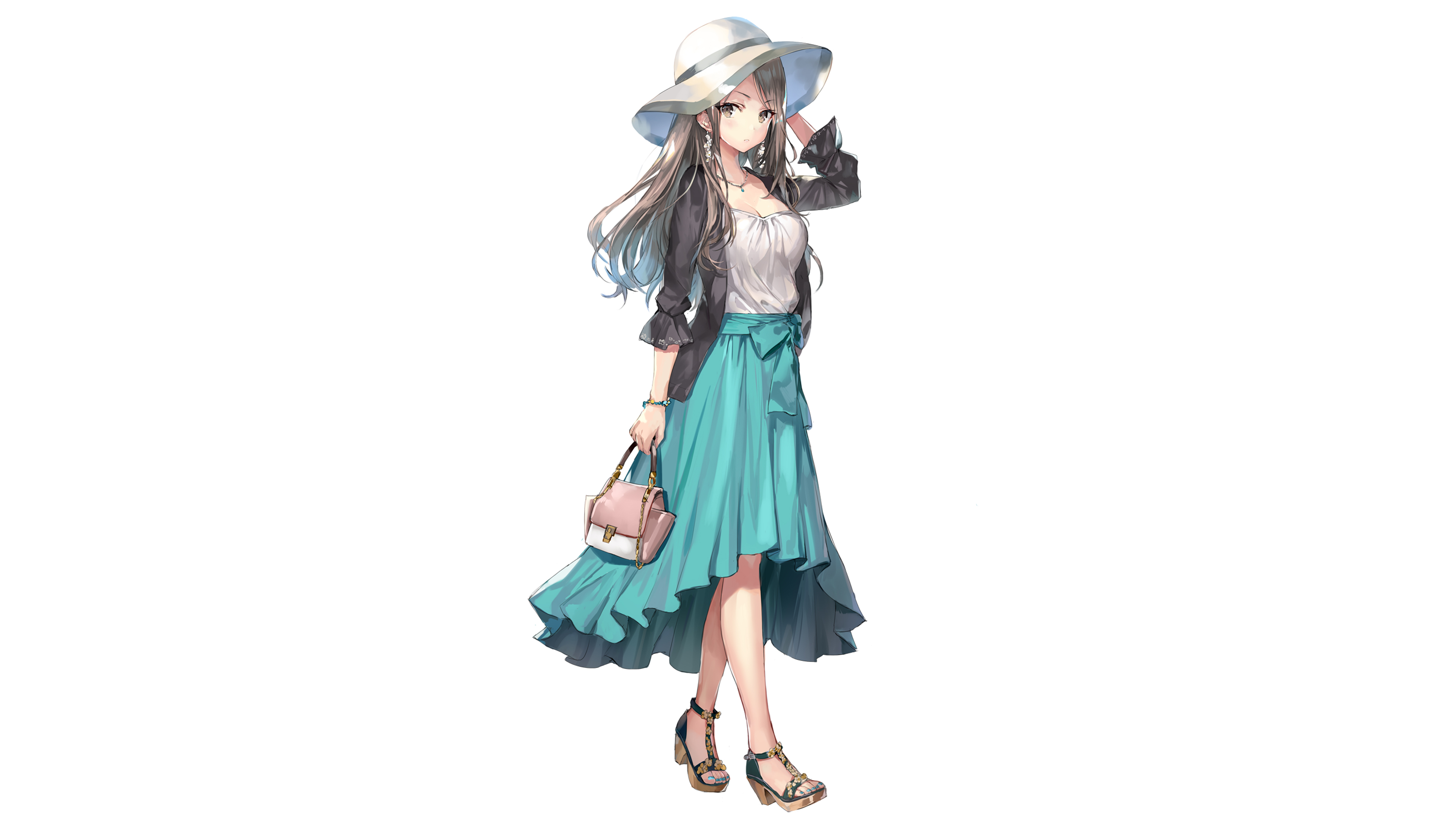 Anime Anime Girls Original Characters Artwork Momoko Brunette Brown Eyes Hat Fashion Standing 3840x2160