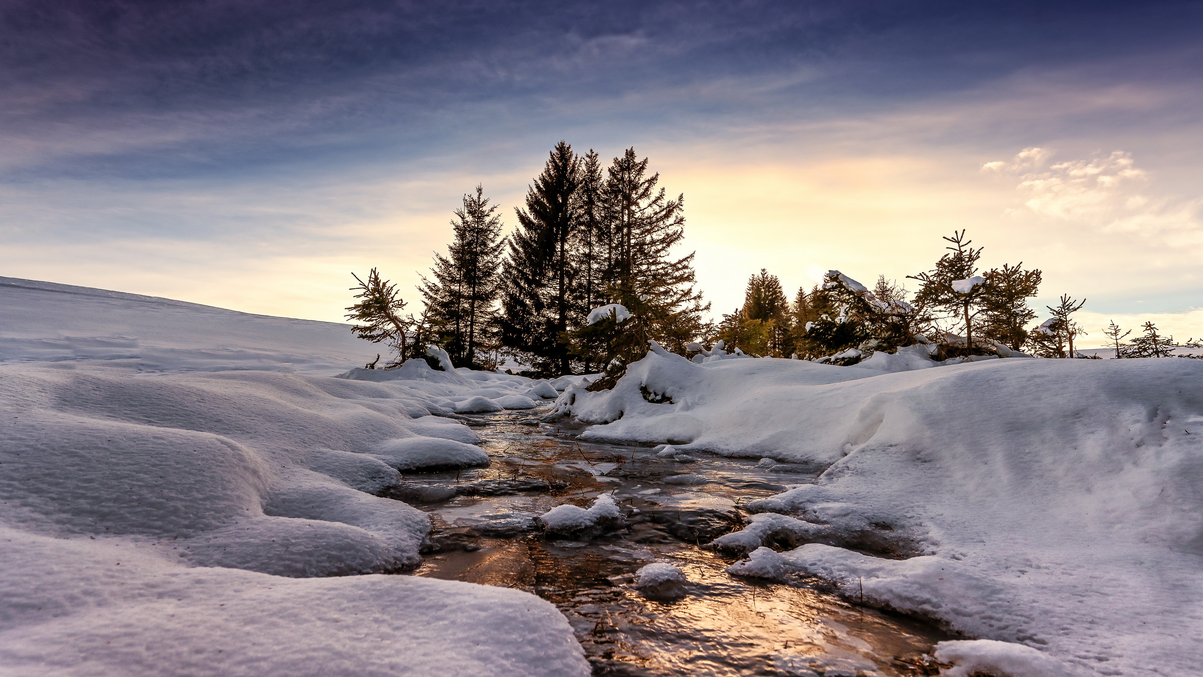 Winter Creeks Snow Cold Ice Nature Outdoors 3840x2160