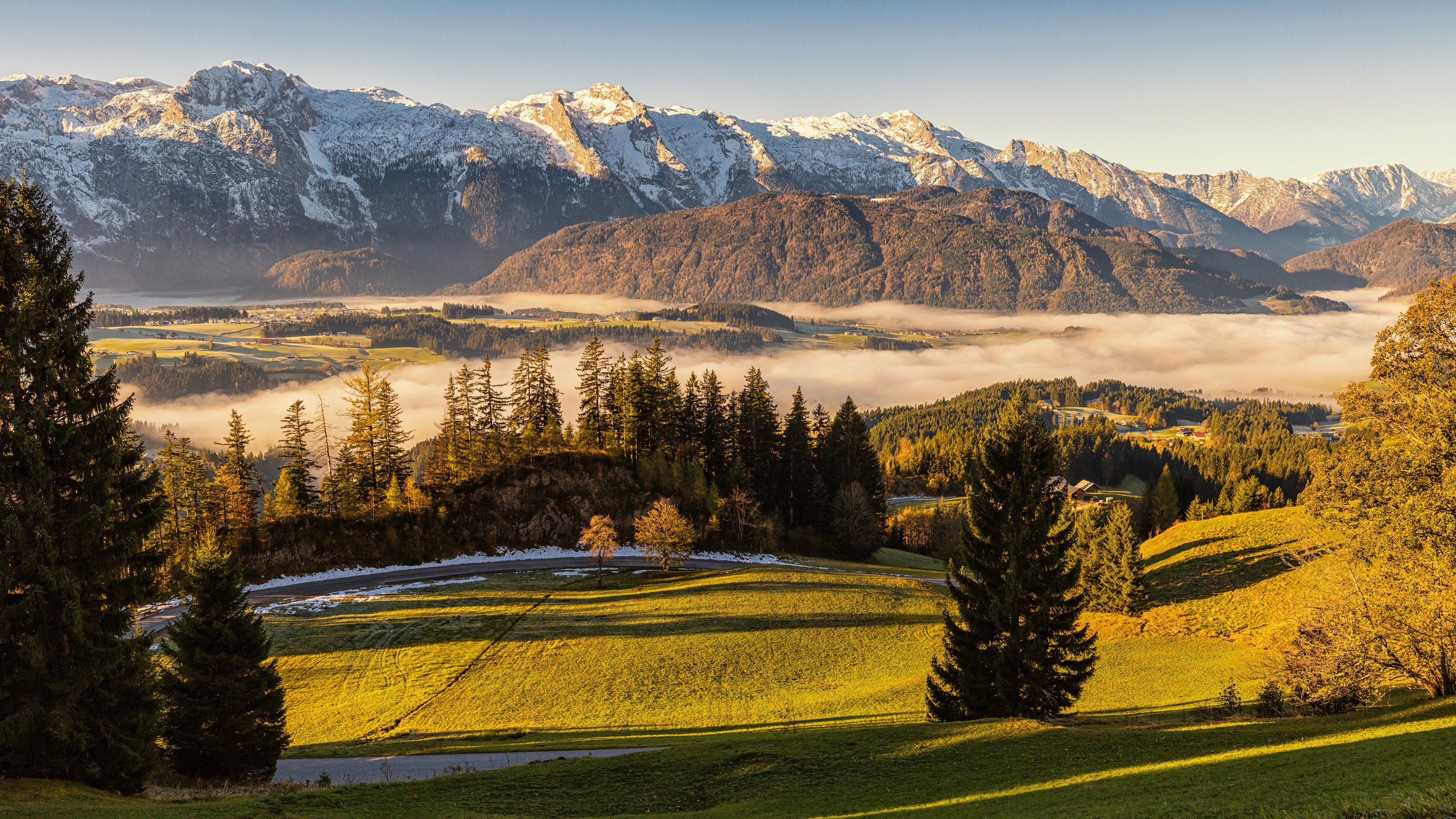 Nature Landscape Austria Field Mountains Mist Forest Sky 3840x2160