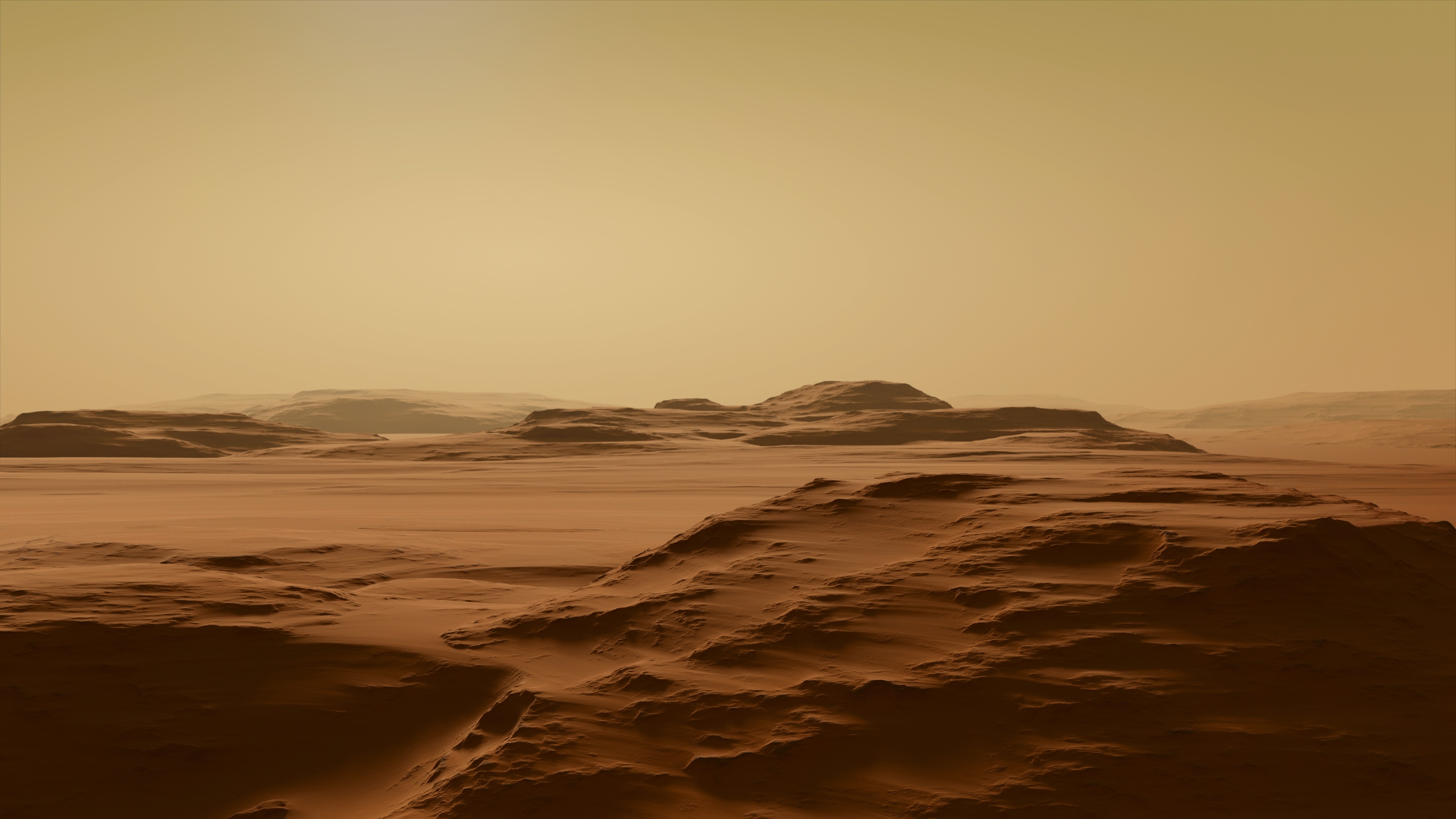 3D Desert Render Nature Dirt Mars Landscape Sunlight Dunes Sand Hills Mist 3840x2160