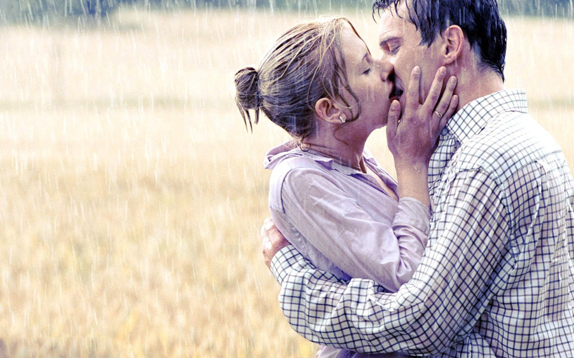 Scarlett Johansson Jonathan Rhys Meyers Kiss Rain 1920x1200