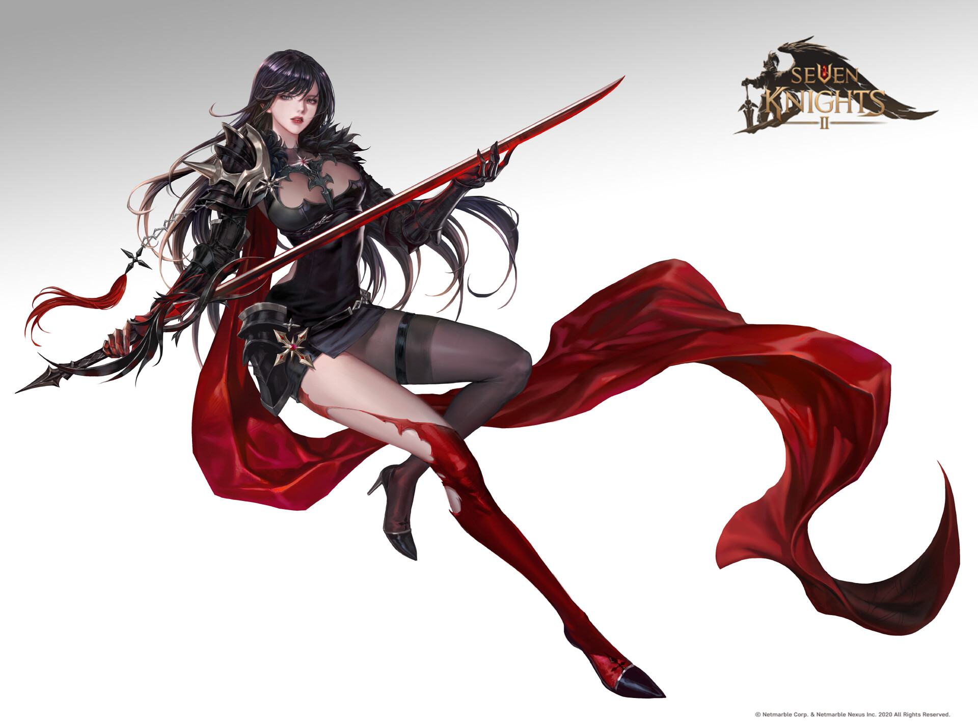Nessi Drawing Women Dark Hair Black Clothing Weapon Sword Cape Warrior Simple Background 1920x1424