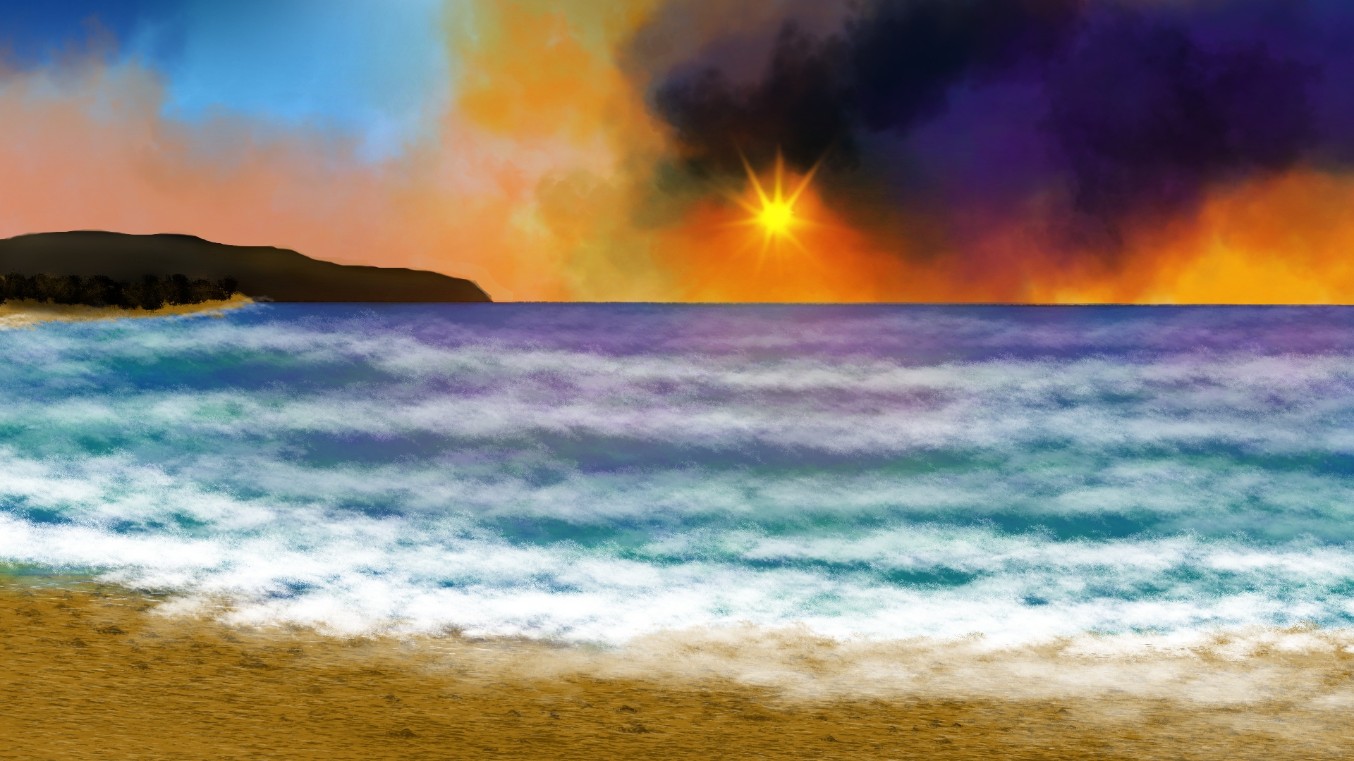 Digital Painting Digital Art Colorful Twilight Shoreline Beach Wallpaper -  Resolution:1920x1080 - ID:1275712 