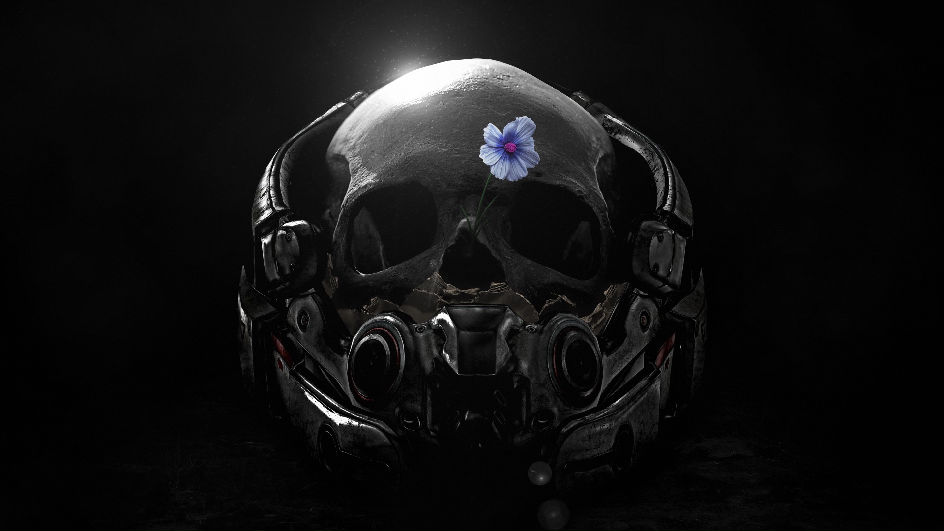 Mass Effect Andromeda Video Games Artwork Helmet Skull Flowers Black 1920x1080