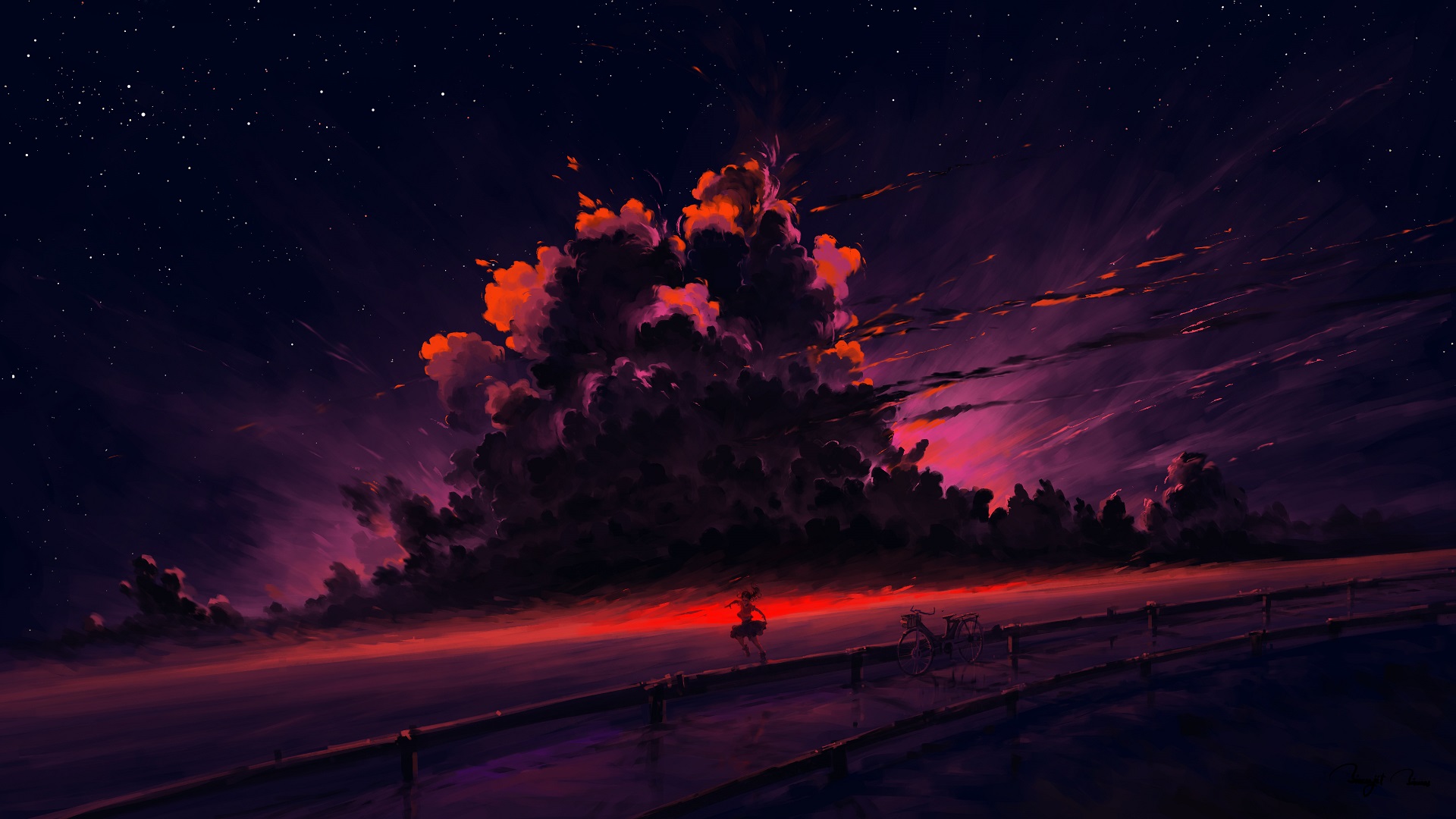 Digital Painting Landscape Clouds Night BisBiswas 1920x1080