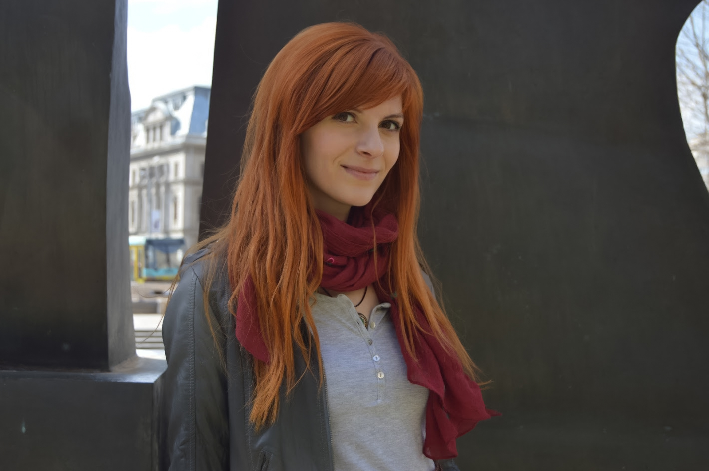 Alexandru Botez Women Redhead Long Hair Looking At Viewer Scarf Jacket Smiling Outdoors 1420x944