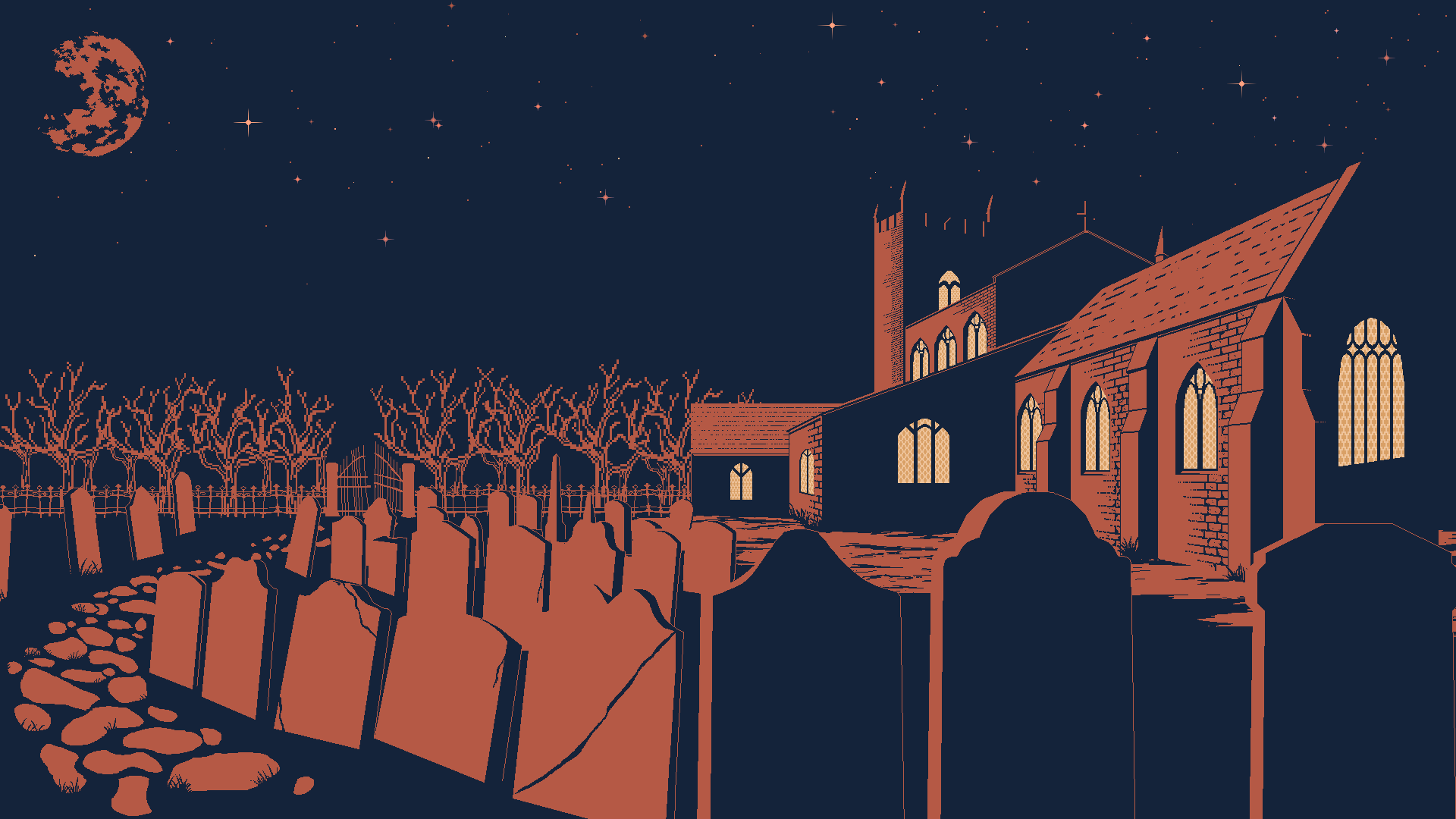 Graveyards Spooky Night Pixel Art 1920x1080