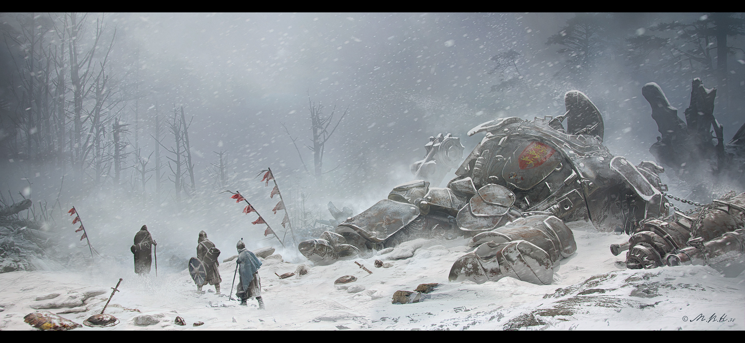 Vladimir Manyukhin Artwork Fantasy Art ArtStation Winter Snow Cold 2500x1150