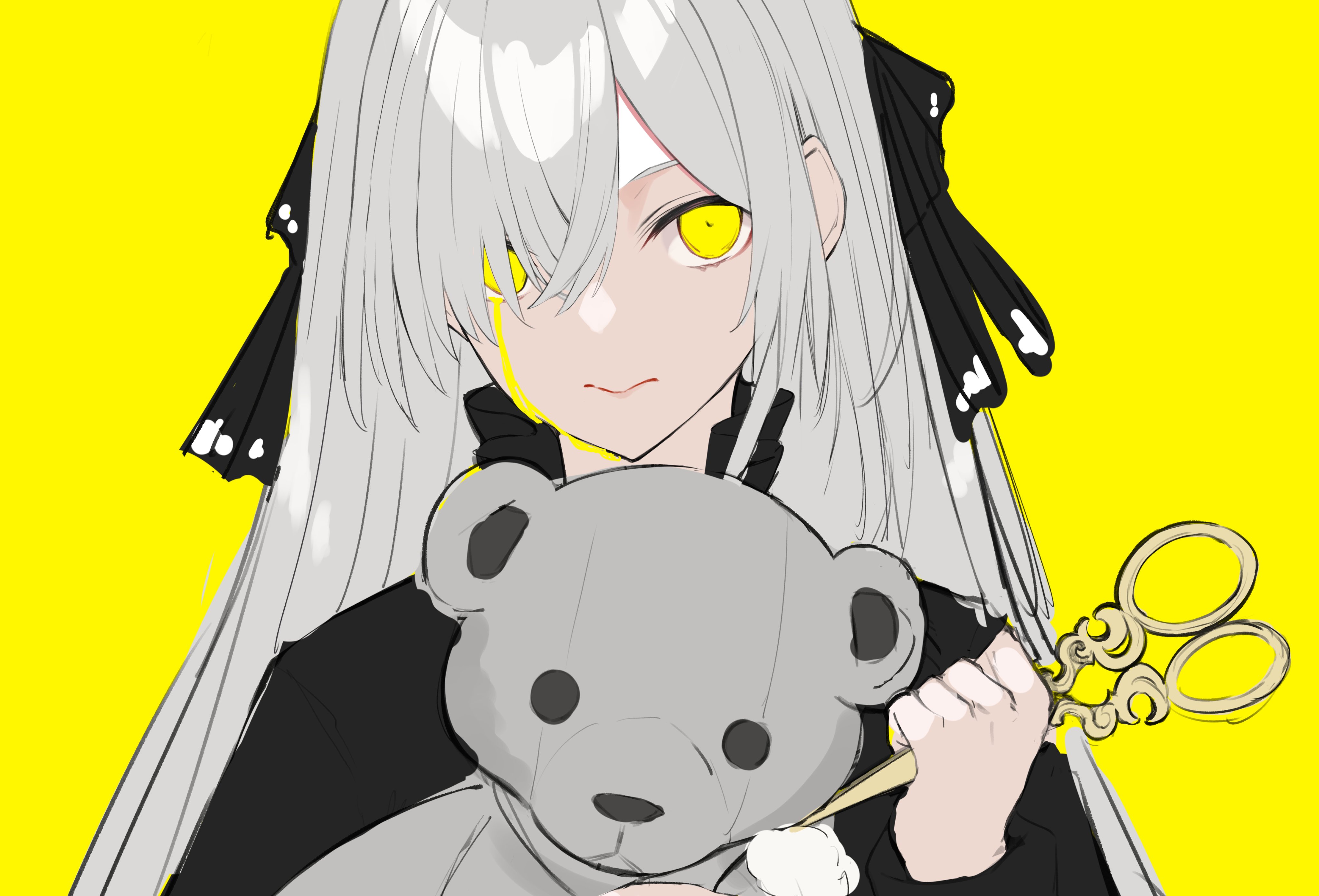 Anime Anime Girls Original Characters Artwork White Hair Yellow Eyes  Scissors Teddy Bears Tears Wallpaper - Resolution:4096x2782 - ID:1248044 -  