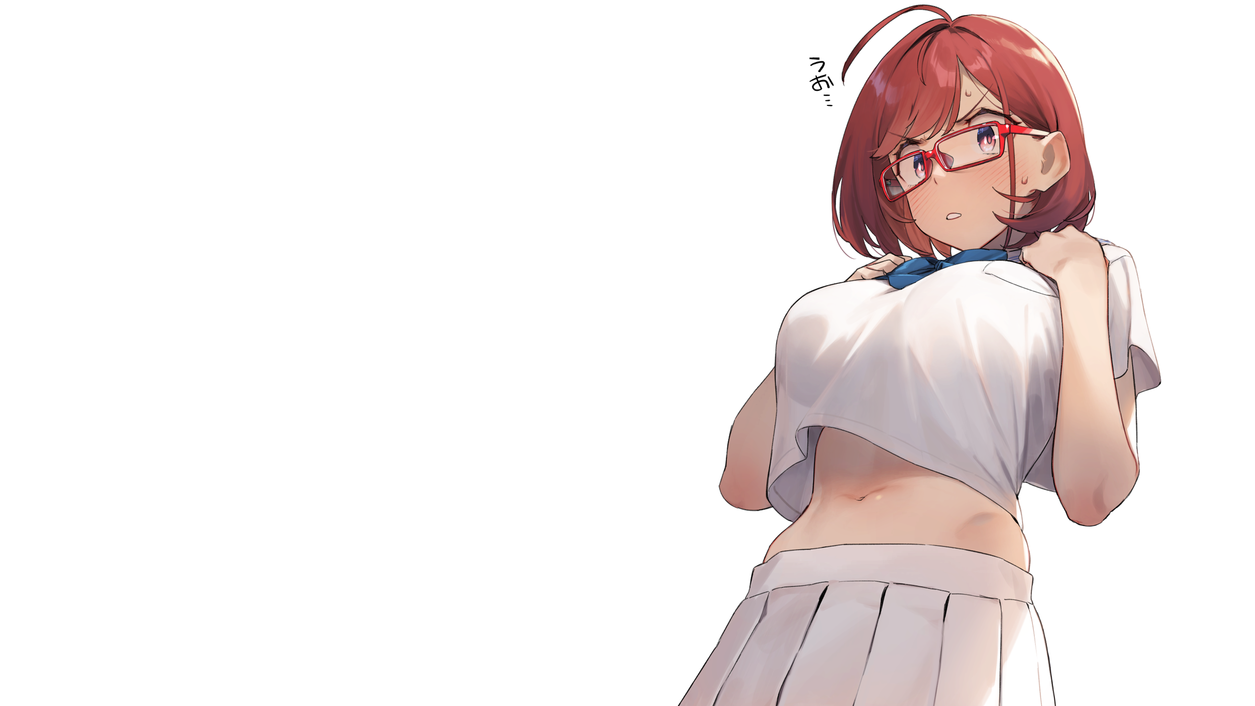 Anime Anime Girls Simple Background Blush Glasses Meganekko Pleated Skirt Crop Top Miyabi92 White Ba 2560x1440