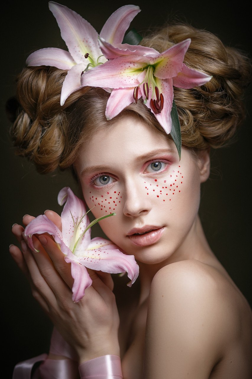 Nastasya Parshina Women Brunette Flower In Hair Glamour Makeup Eyeshadow Flowers Bare Shoulders Simp 853x1280