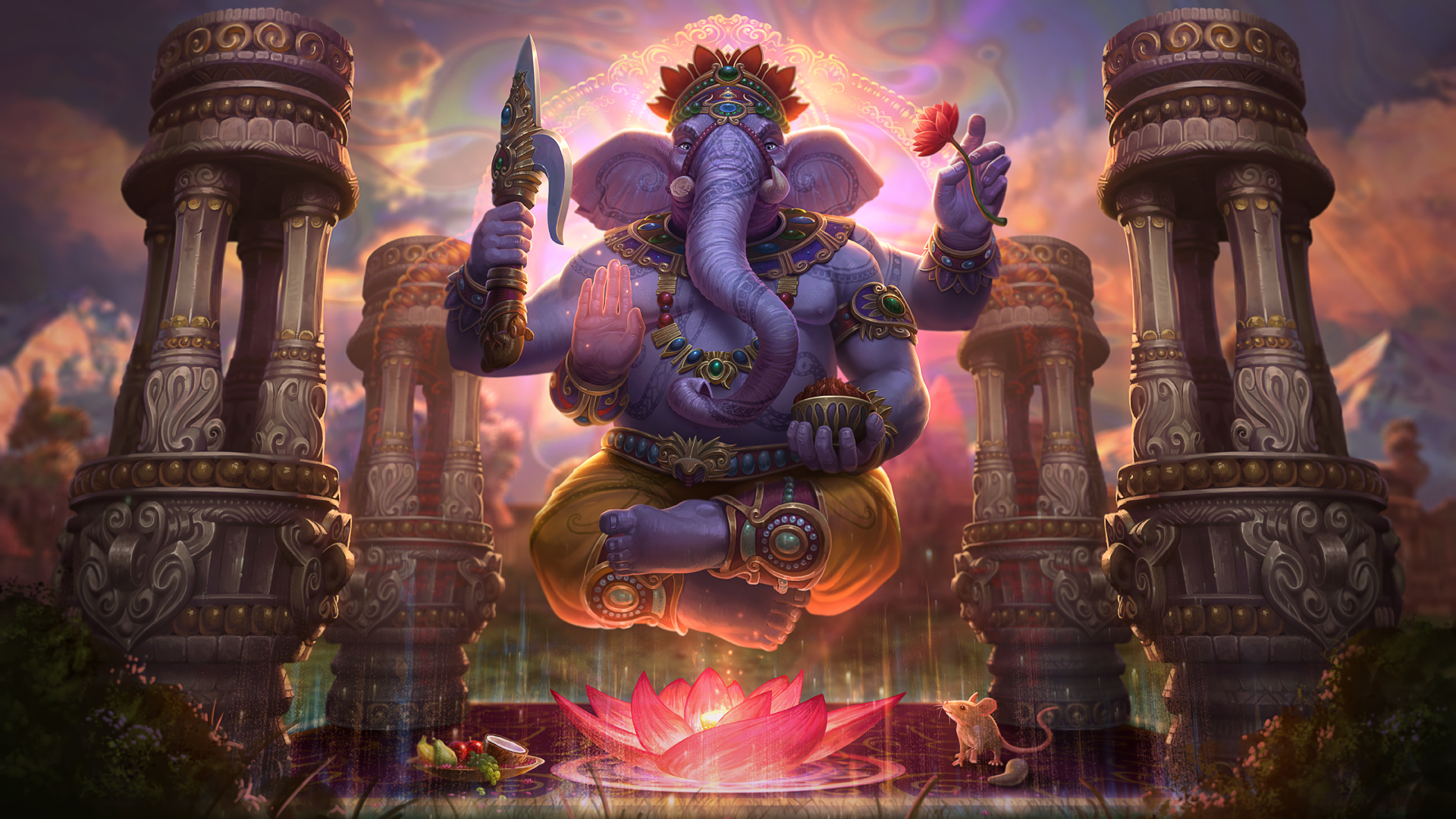 Religion Gods Ganesh Elephant Lotus Flowers 1920x1080