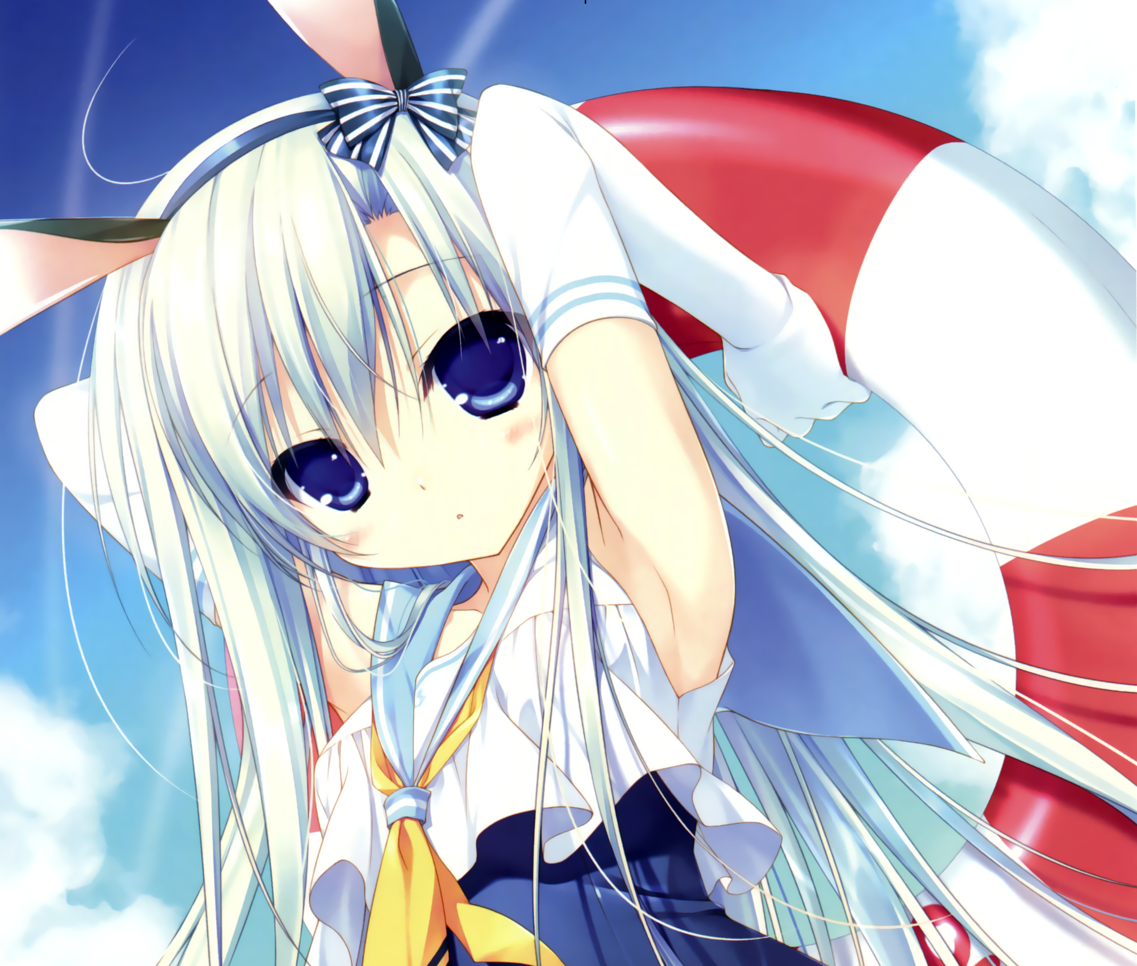 Bunny Ears Artwork Anime Anime Girls Bunny Girl White Hair Clouds Gloves Blue Eyes Looking At Viewer 2240x1904
