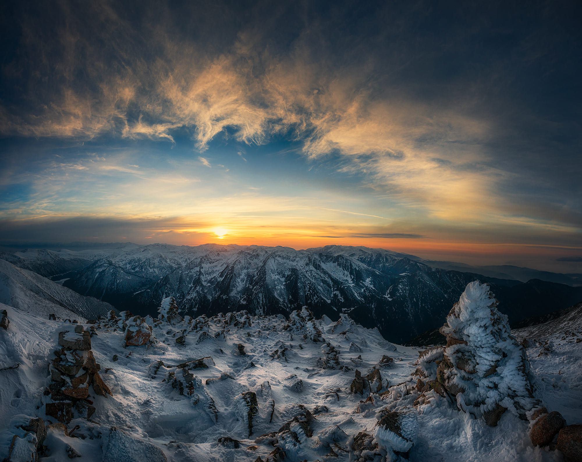 Earth Mountain Rock Snow Sunset Winter 2000x1587