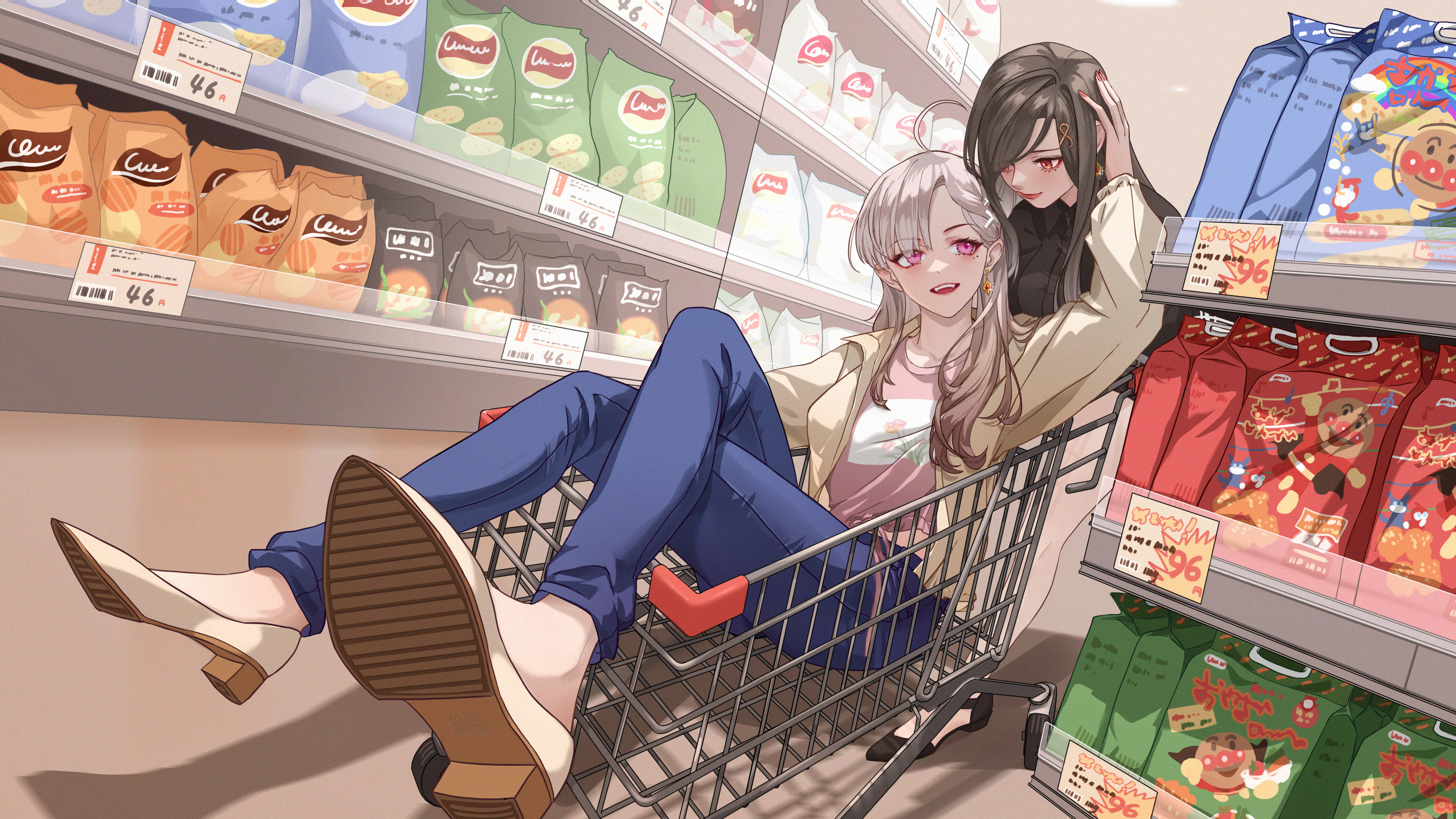Anime Anime Girls Nijisanji Virtual Youtuber Shirayuki Sukoya Kana Stores Shopping Cart Shopping Sil 4000x2250