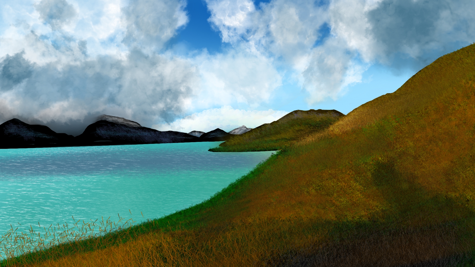 Digital Painting Digital Art Nature Landscape Cliffside 1920x1080