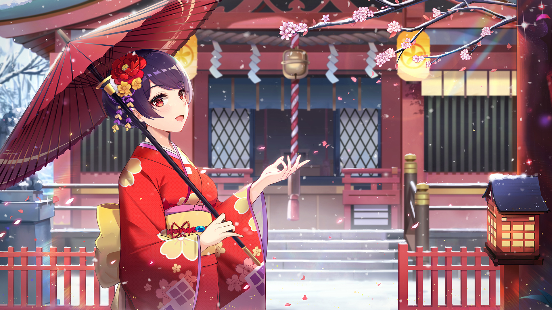 Girl Kimono Umbrella Spring 1920x1080