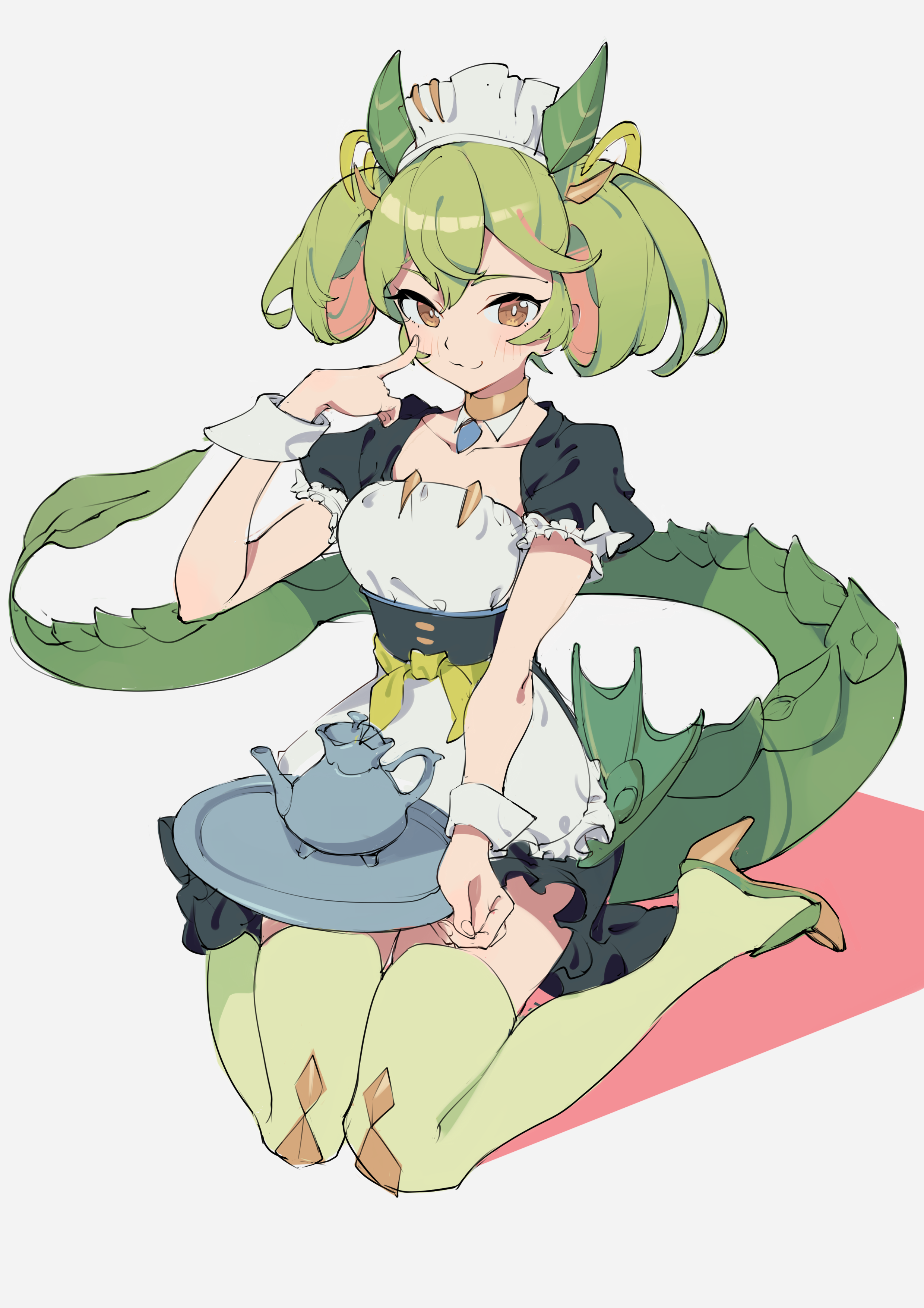 Anime Anime Girls Trading Card Games Yu Gi Oh Parlor Dragonmaid Twintails Green Hair Maid Maid Outfi 2480x3507