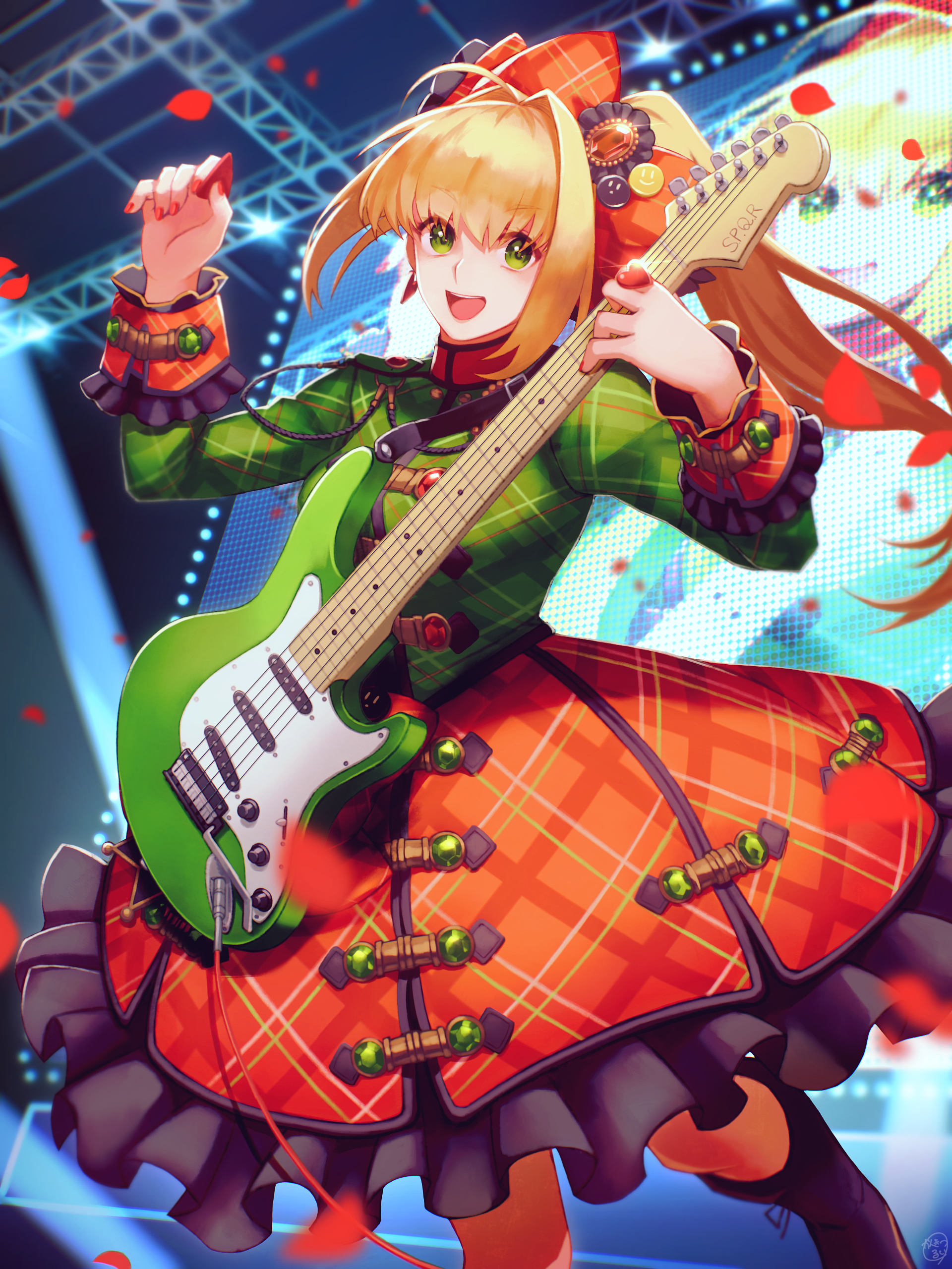 Electric Guitar Long Hair Blonde Nero Claudius Artwork Digital Art Fan Art Anime Anime Girls Fate Se 1920x2560