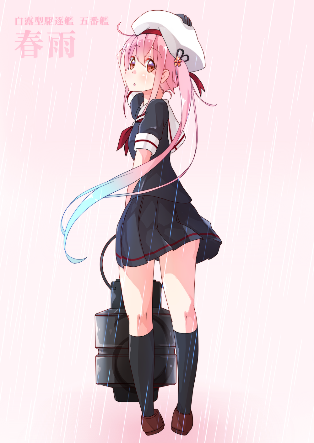 Anime Anime Girls Kantai Collection Harusame KanColle Long Sleeves Pink Hair School Uniform Artwork  1000x1412