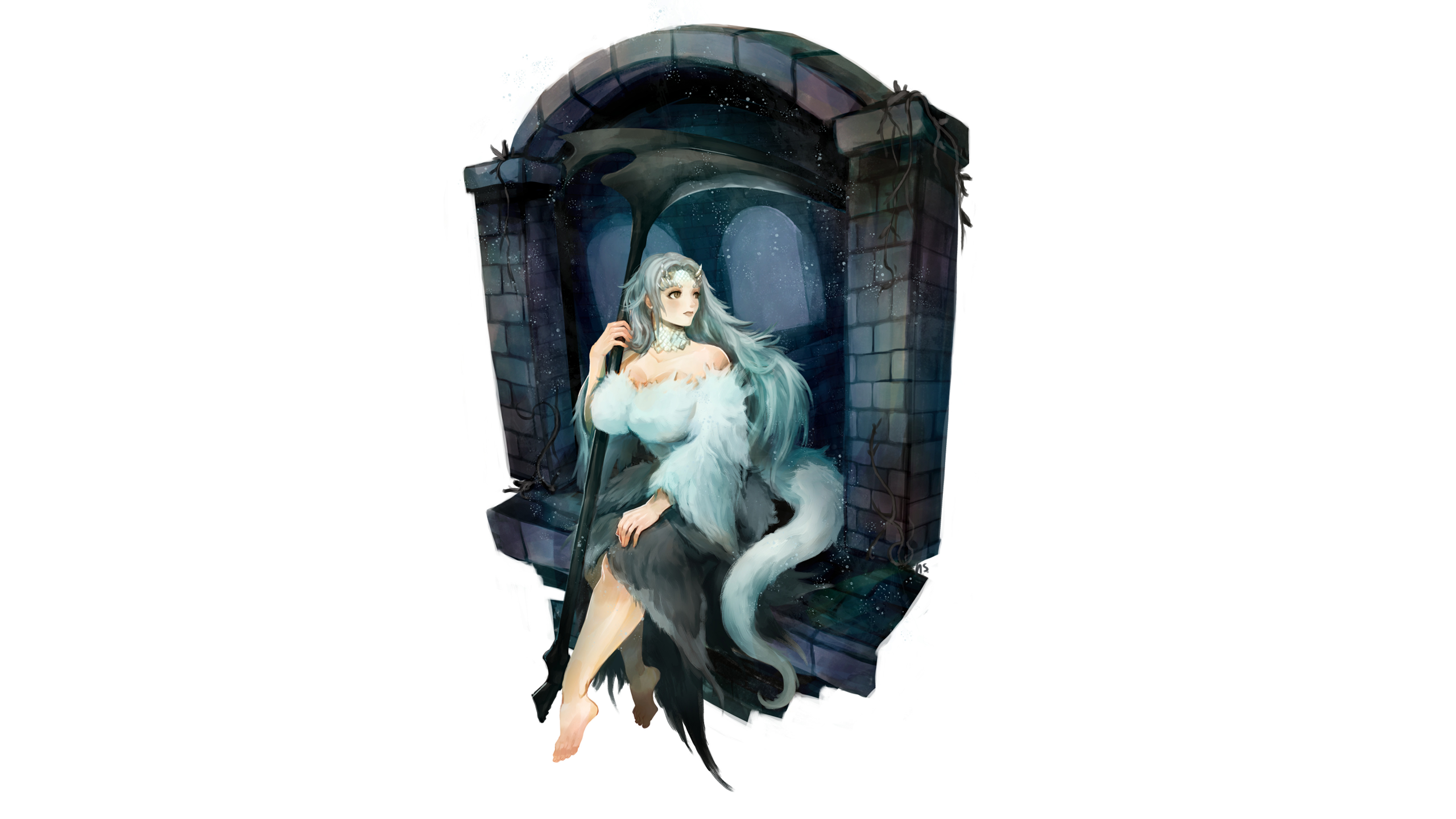 Dress Priscilla The Crossbreed Dark Souls Scythe White Hair Setz Dark Souls 2560x1440
