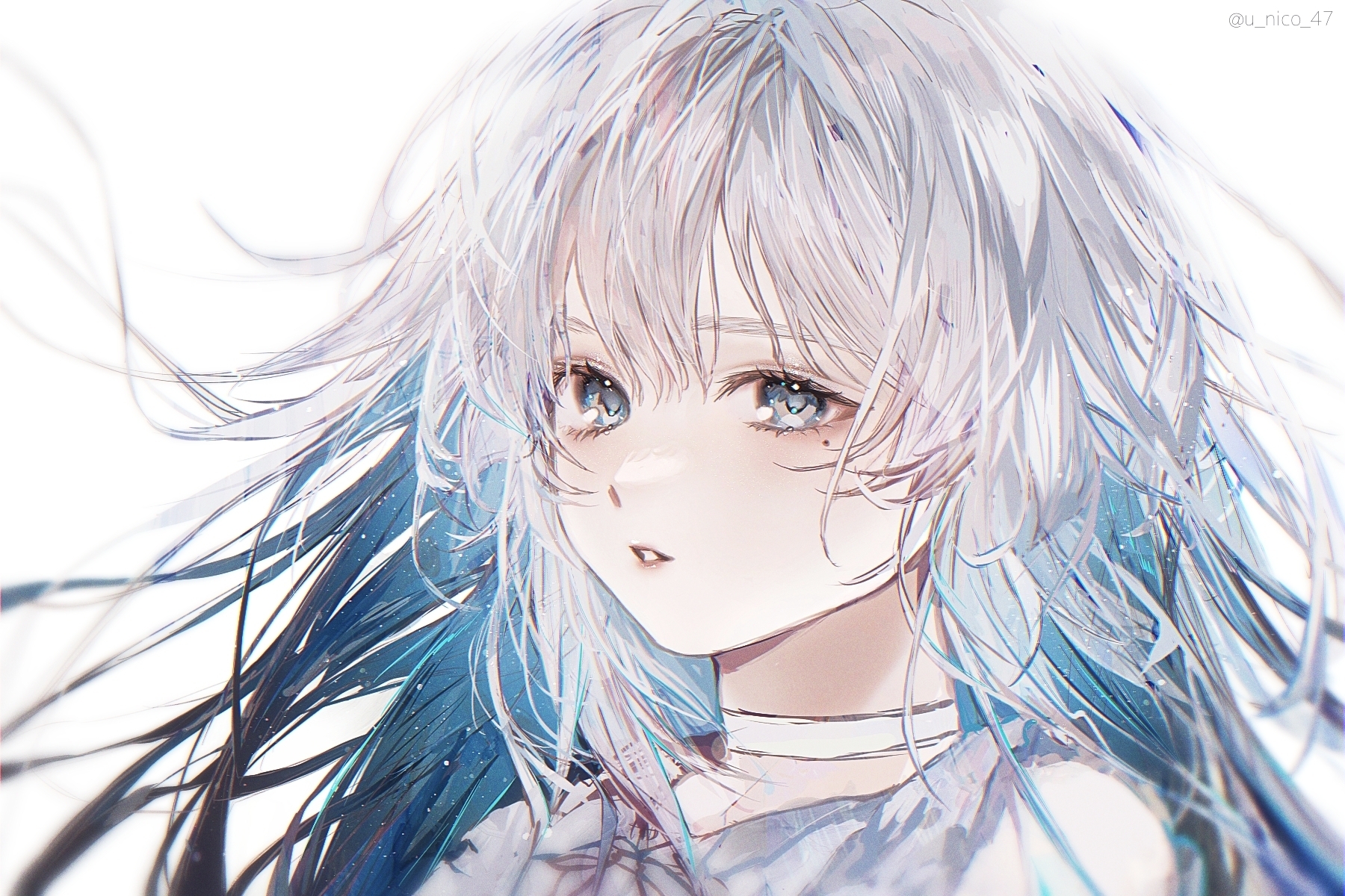 Anime Anime Girls Long Hair Looking At Viewer White Background Blue Eyes Silver Hair Artwork U Nico 1800x1200