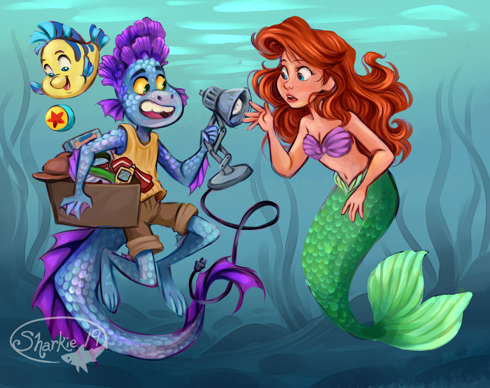 Alberto Scorfano Ariel The Little Mermaid Flounder The Little Mermaid Mermaid Sea Monster Luca Movie 2048x1622