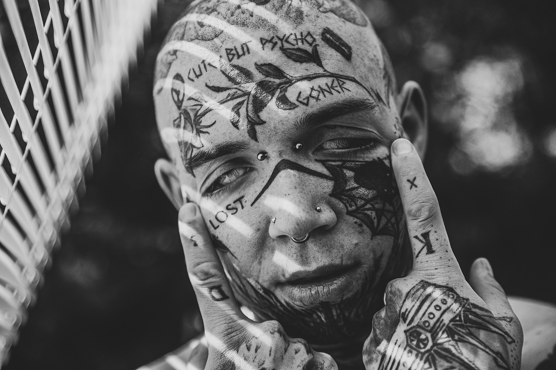 Monochrome Tattoo Piercing Men Portrait 1920x1280