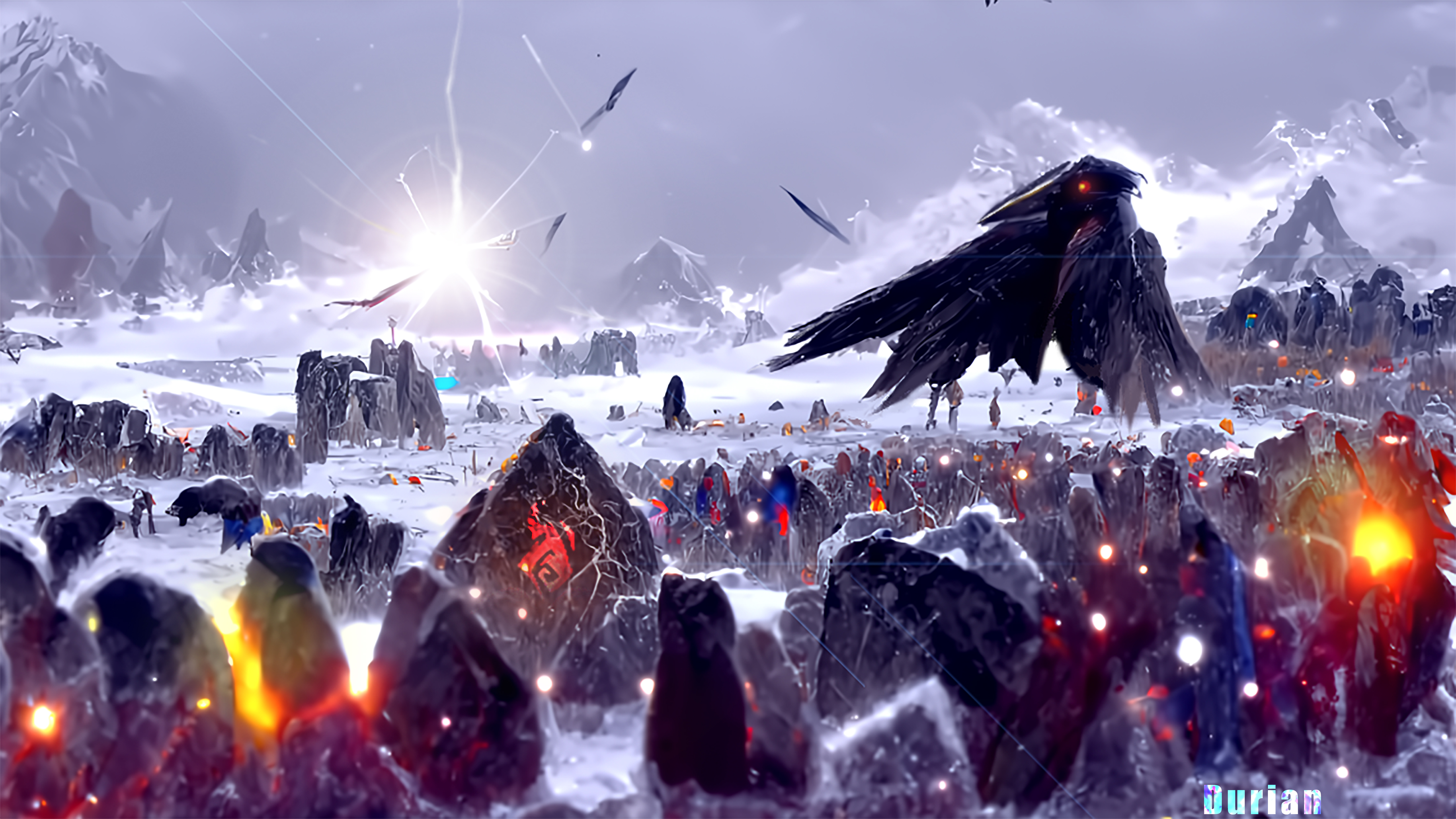 Magic Stonehenge Crow Lightning Ceremony Colorful 4552x2560