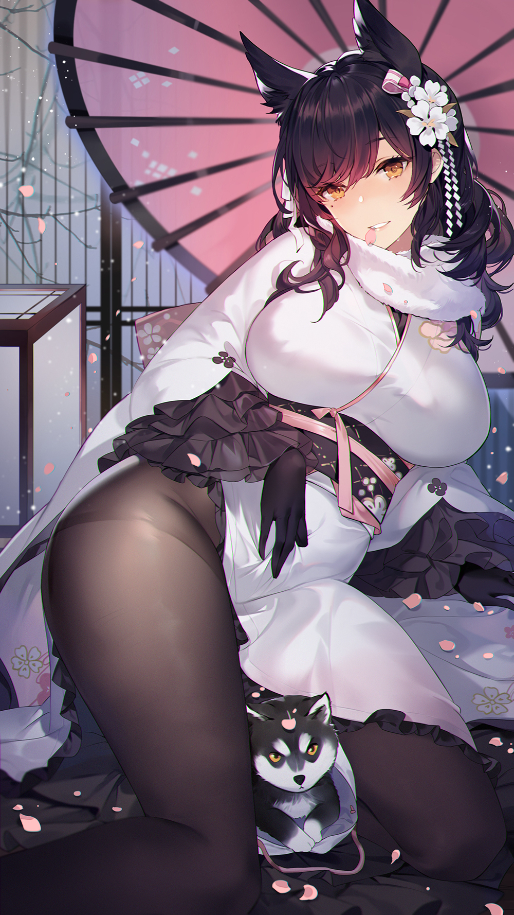 Anime Anime Girls Azur Lane Atago Azur Lane Dog Animal Ears Umbrella Japanese Umbrella Hiroyamatsu V 1000x1778