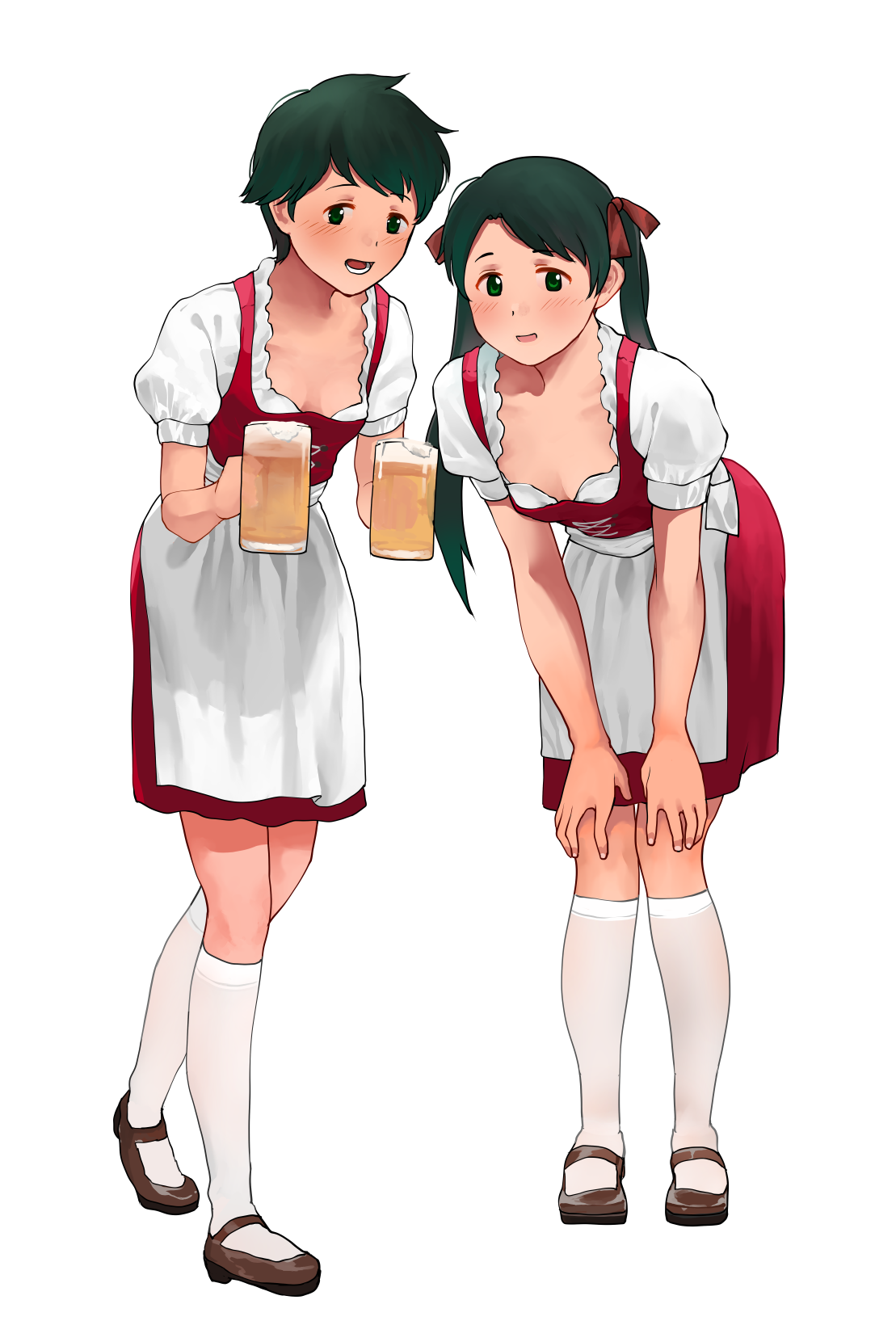Anime Kantai Collection Anime Girls Mogami Kancolle Mikuma KanColle Short Hair Twintails Green Hair  1109x1635