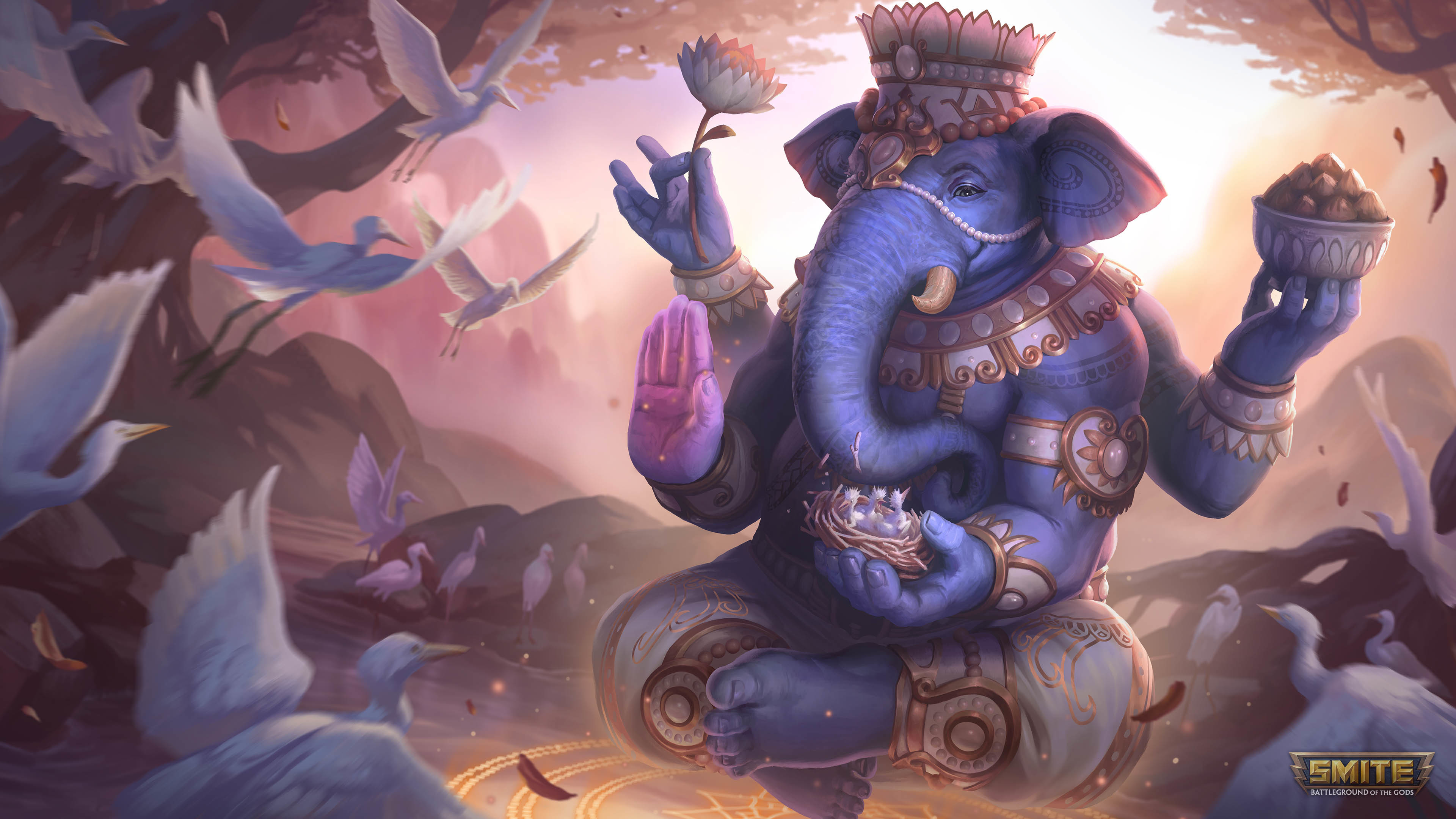 Ganesh Ganesha Smite Birds Elephant Smite Watermarked Jewelry Body Jewelry Flowers Nests Anthro Muha 3840x2160