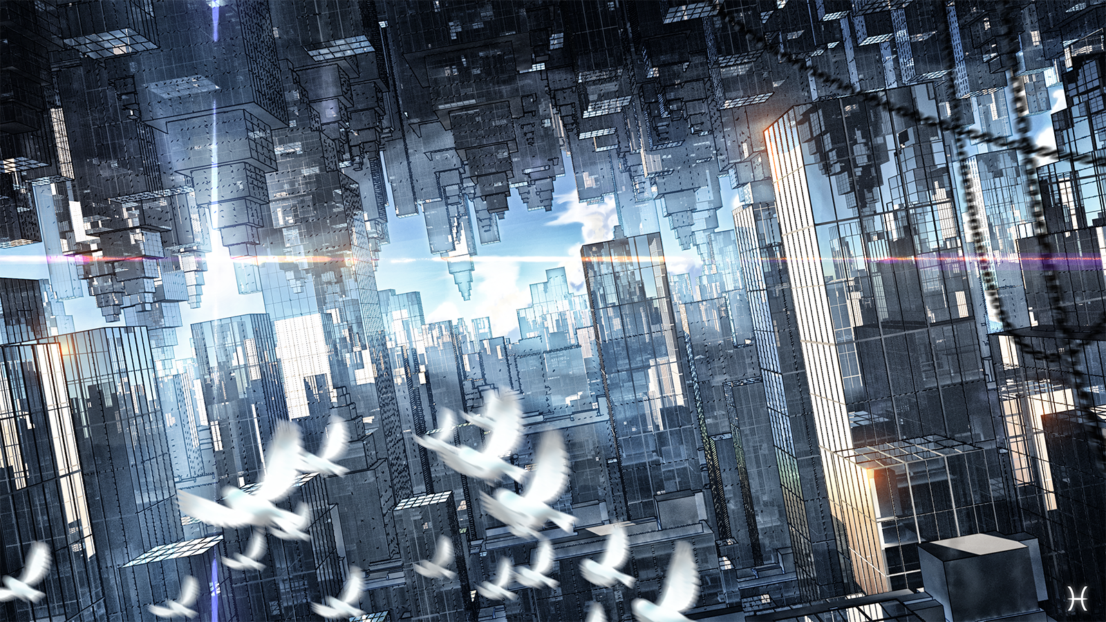 Anime Waisshu Architecture Birds Building Cityscape 1600x900
