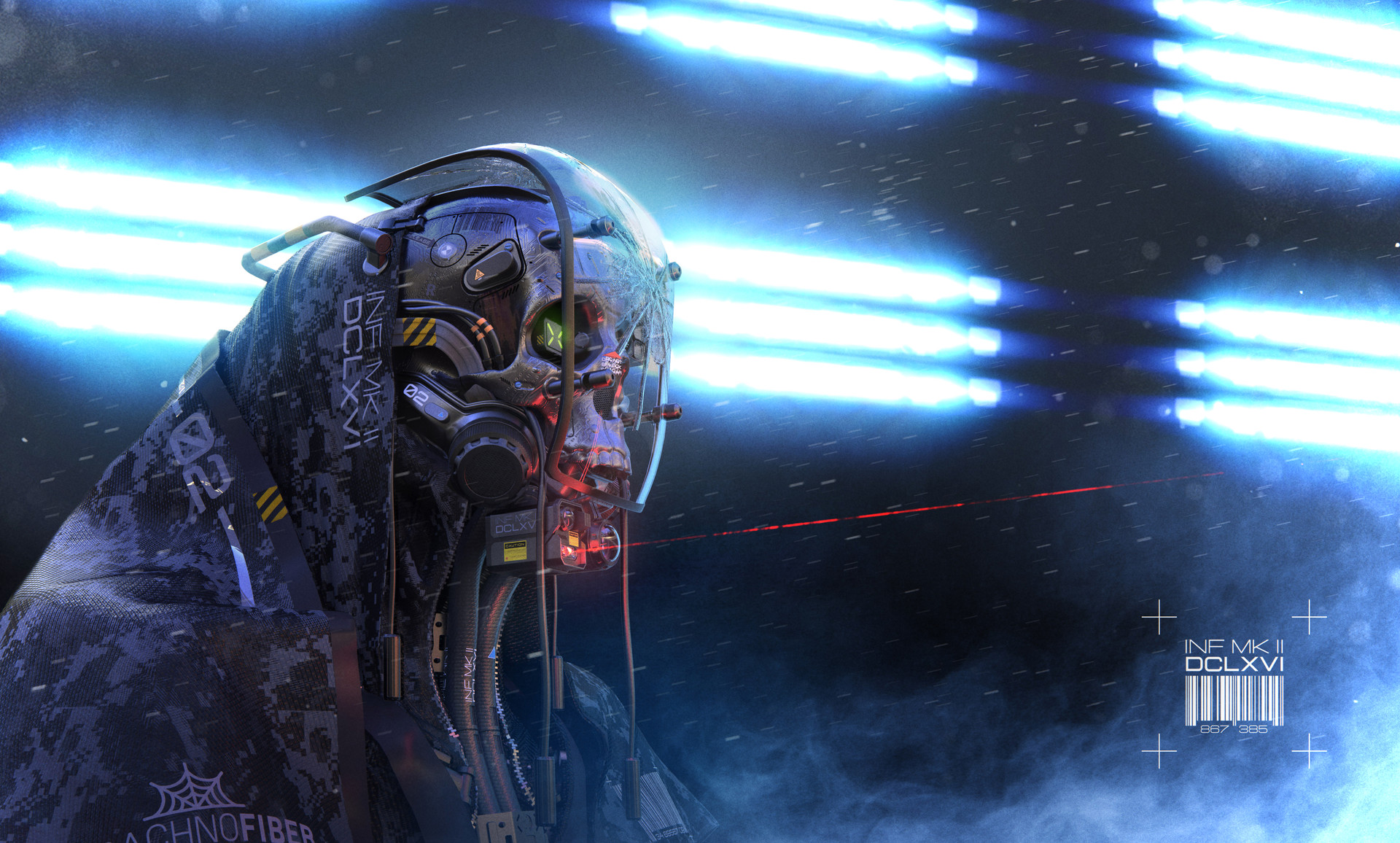 Artwork Digital Art Science Fiction CGi Skull Robots Laser Futuristic Cyberpunk 1920x1156