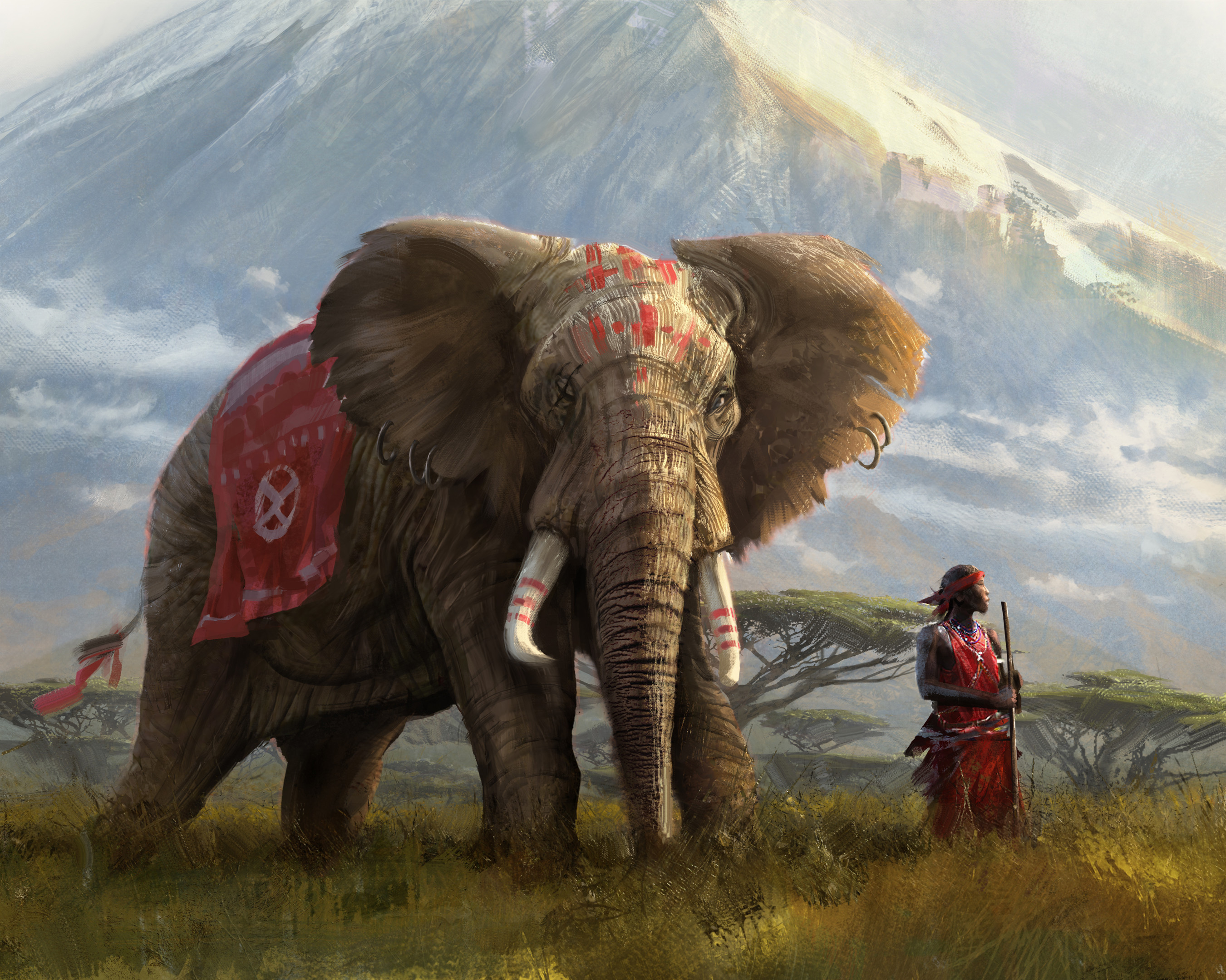 Quentin Mabille Digital Art Digital Painting Artwork Elephant Clouds Nature 2701x2160