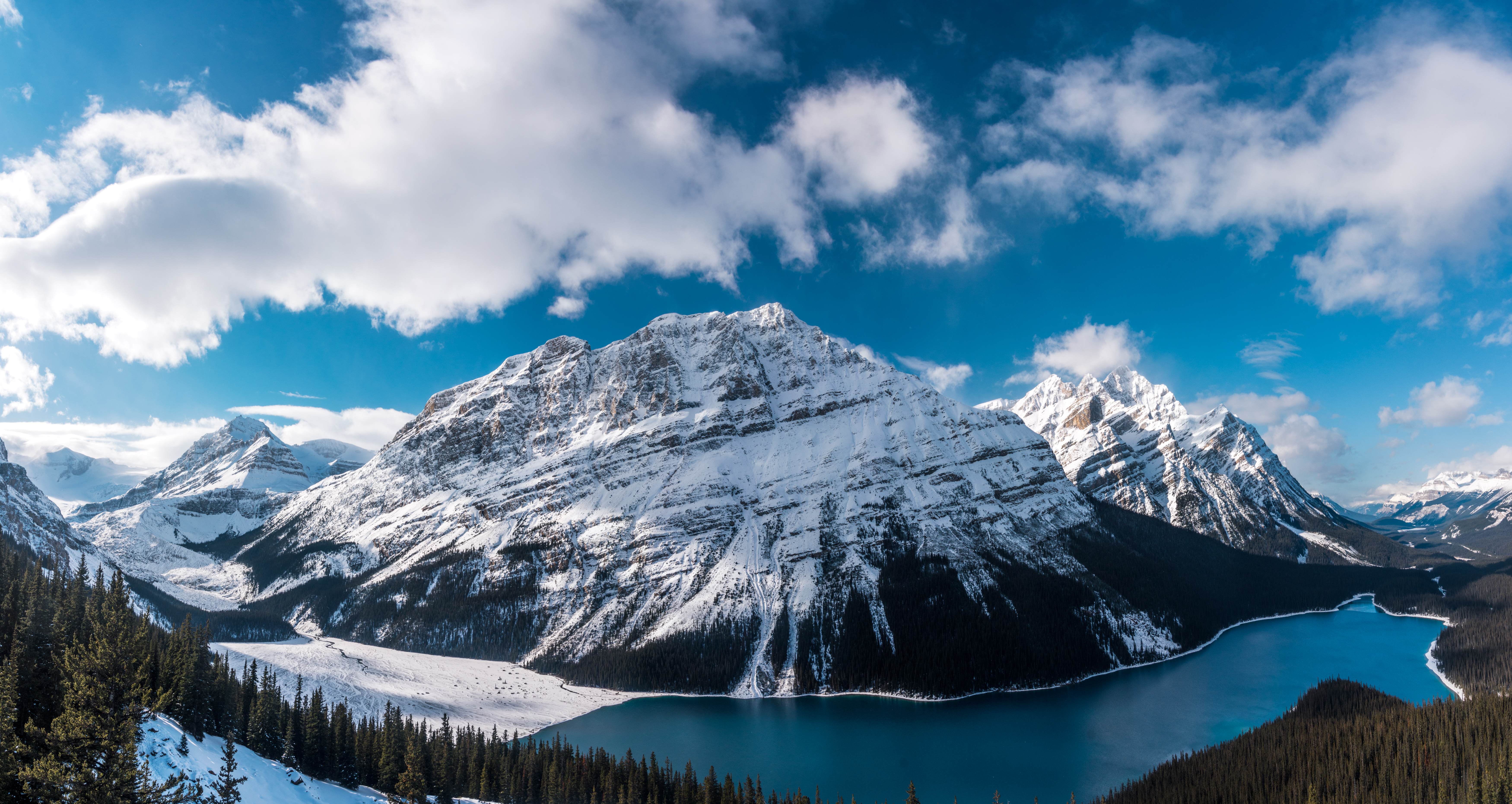 Landscape Nature Snow Forest Alberta Canada Lake 7000x3723