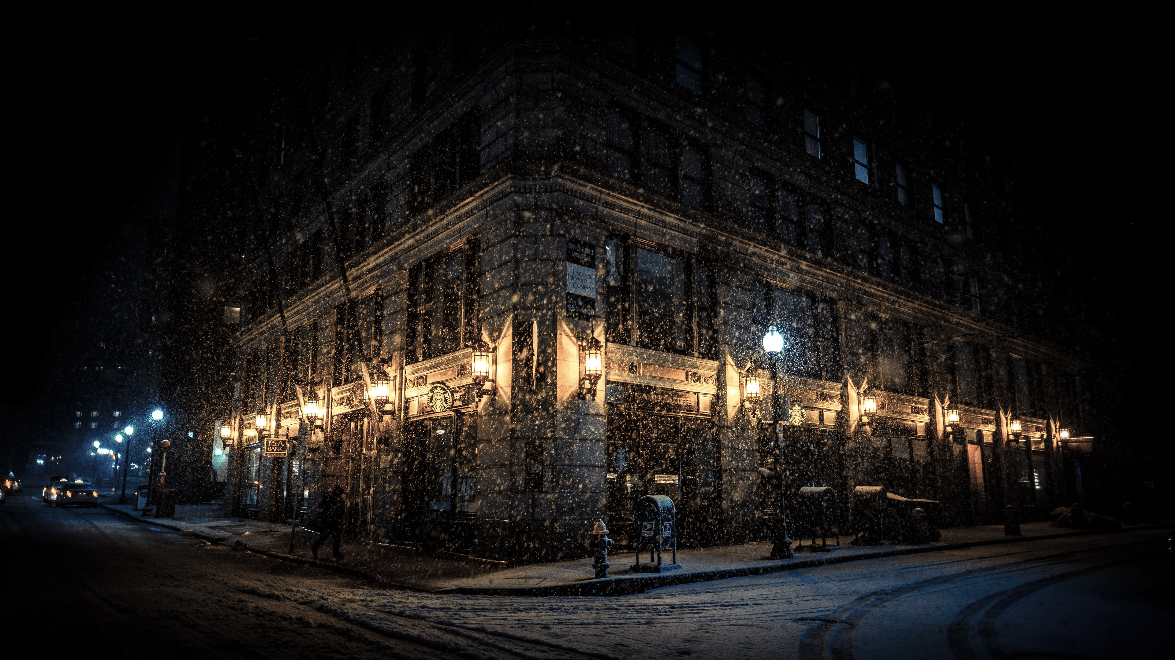 Osman Rana Snowing Sidewalks Building Lights Street 3840x2160