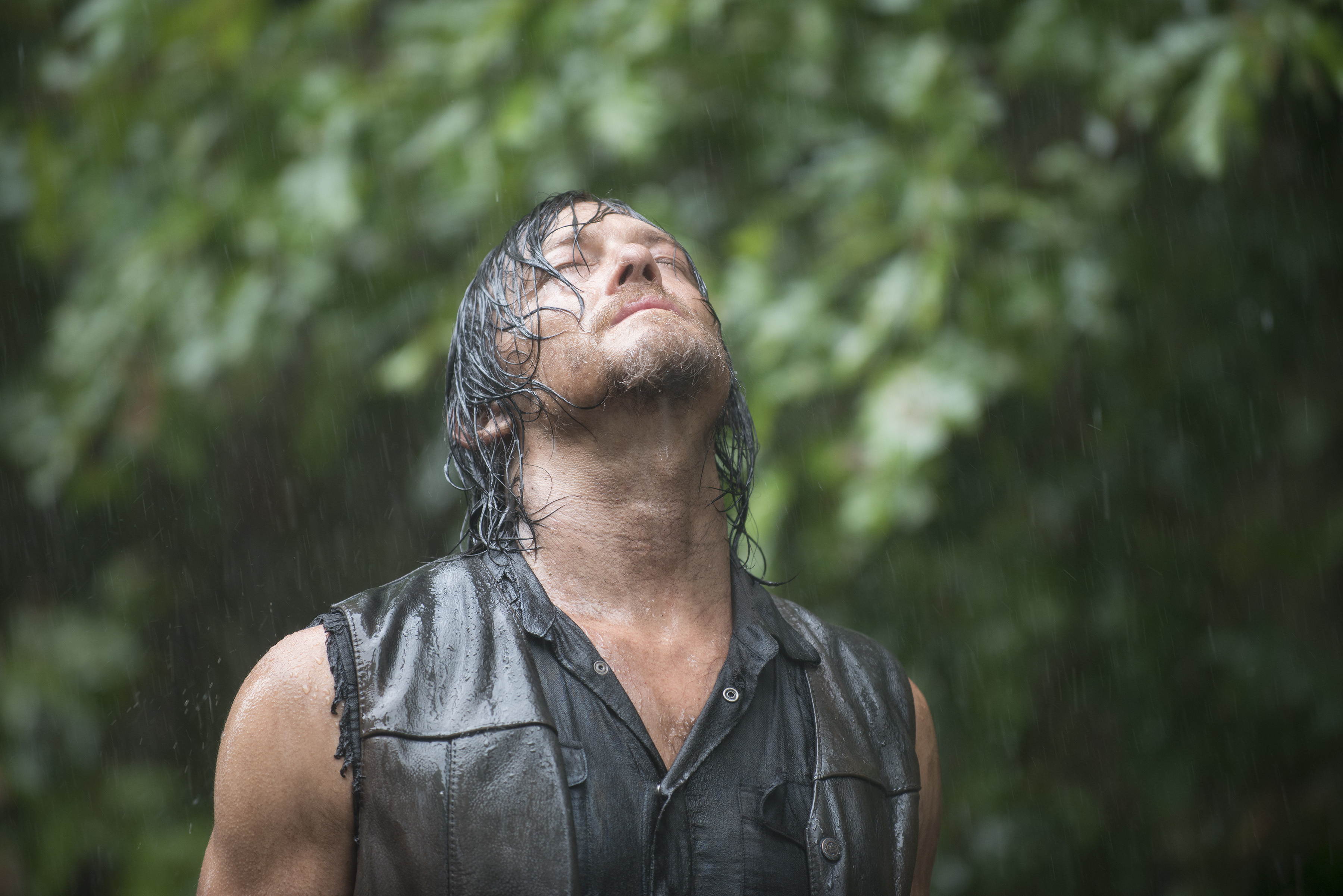 Daryl Dixon Wet Rain Beard Men Beards Closed Mouth Closed Eyes TV Series The Walking Dead Twd Leathe 3600x2403