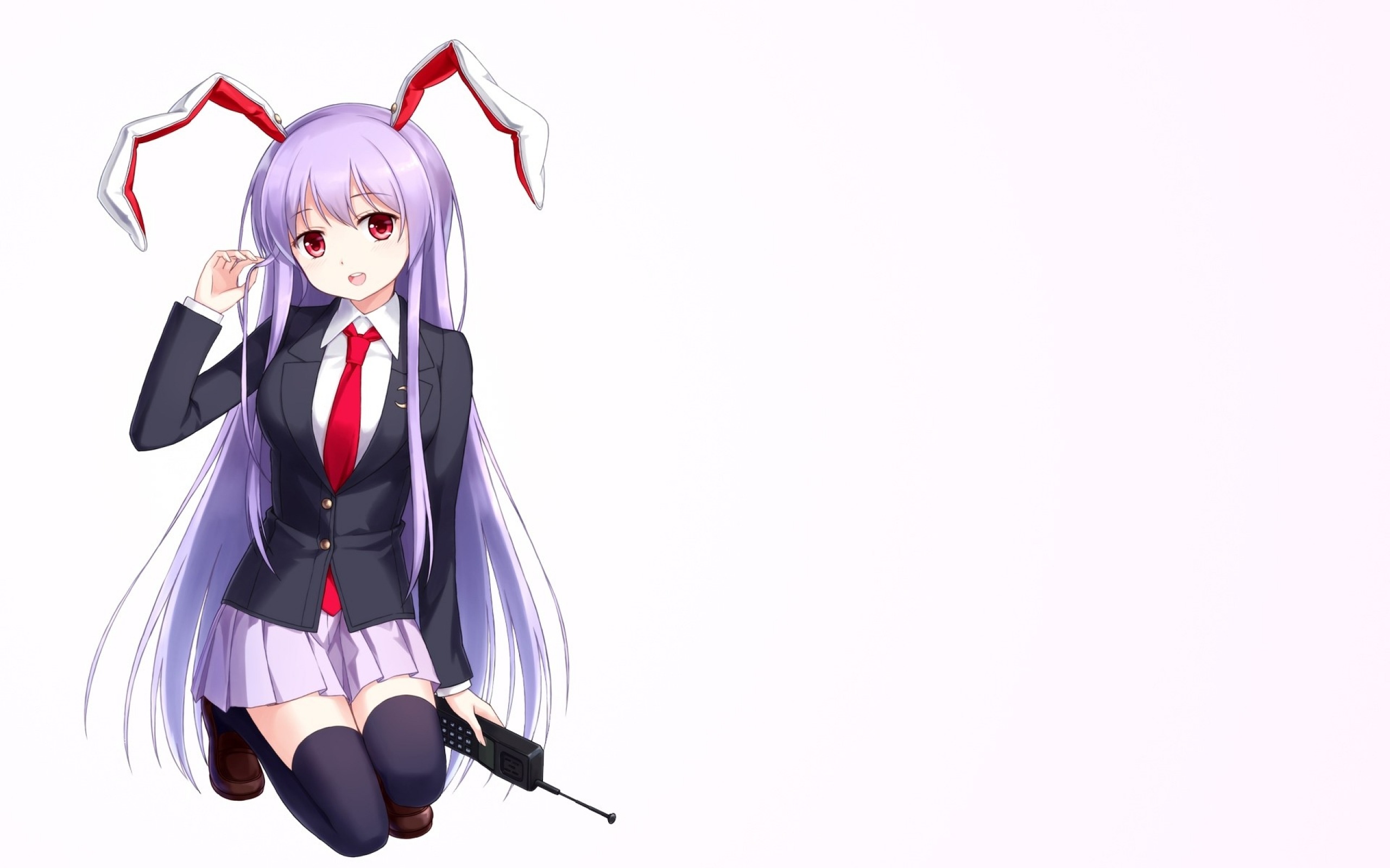 Anime Girls Anime Bunny Ears Legs Together Red Eyes Purple Hair Long Hair Simple Background White Ba 2560x1600