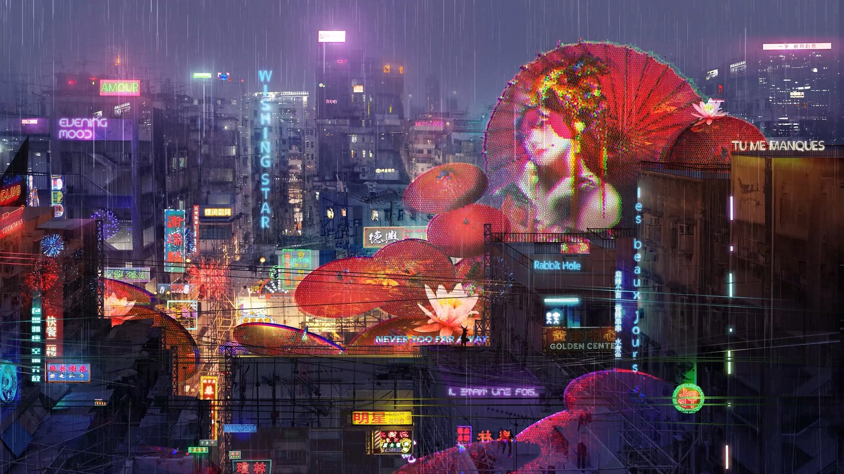 Artwork City Night Cyberpunk Asian 1728x972