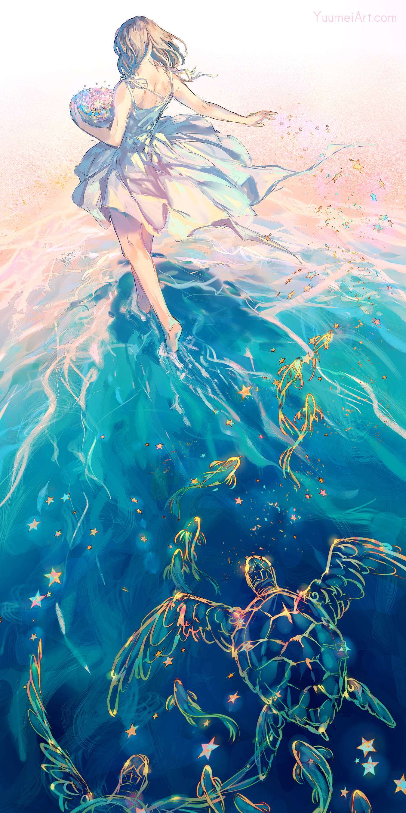 Fantasy Anime Girl Beach Ocean Digital Art HD 4K Wallpaper #8.2943
