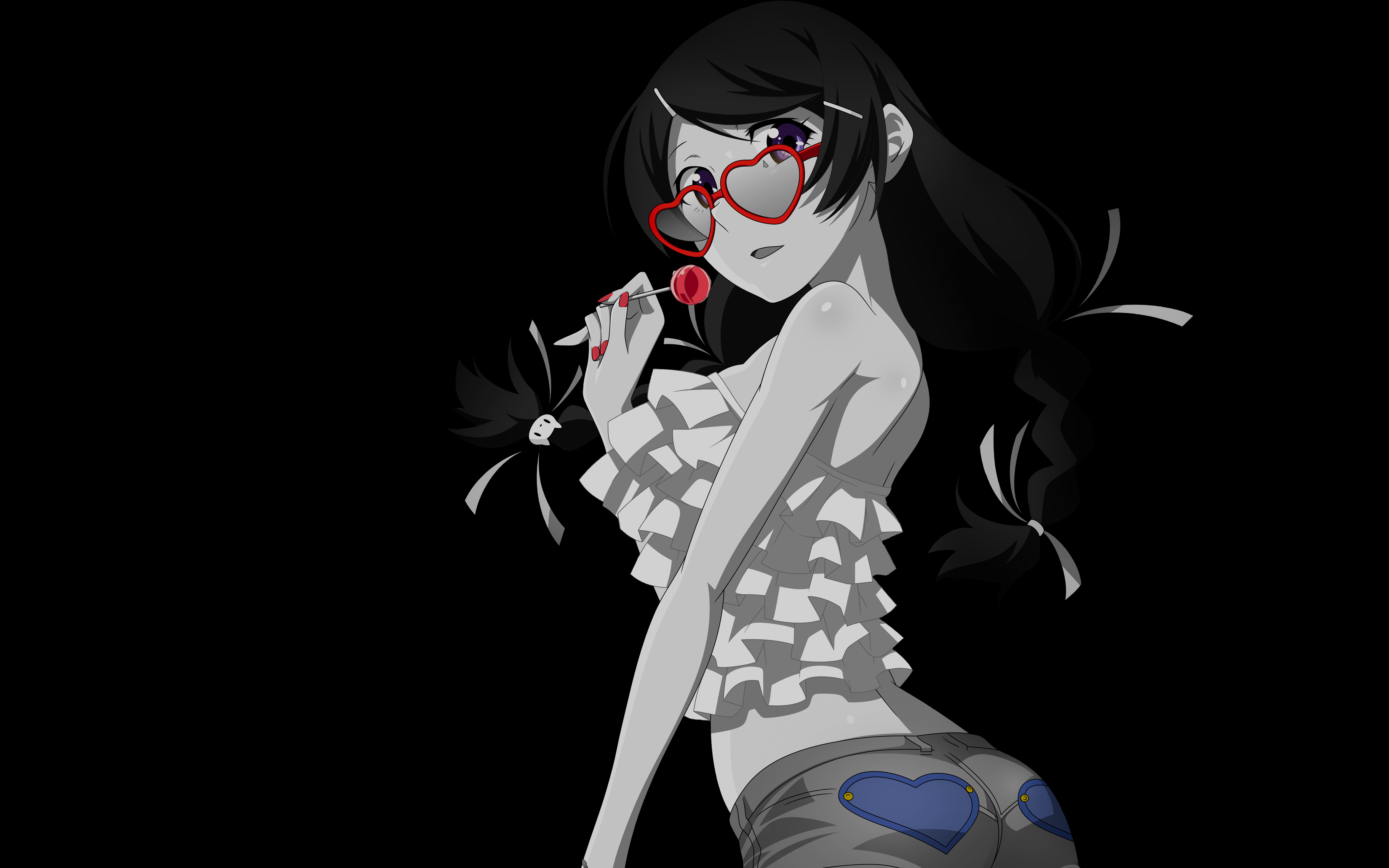 Anime Girls Selective Coloring Dark Background Black Background Glasses Women With Glasses Braided H 4688x2930