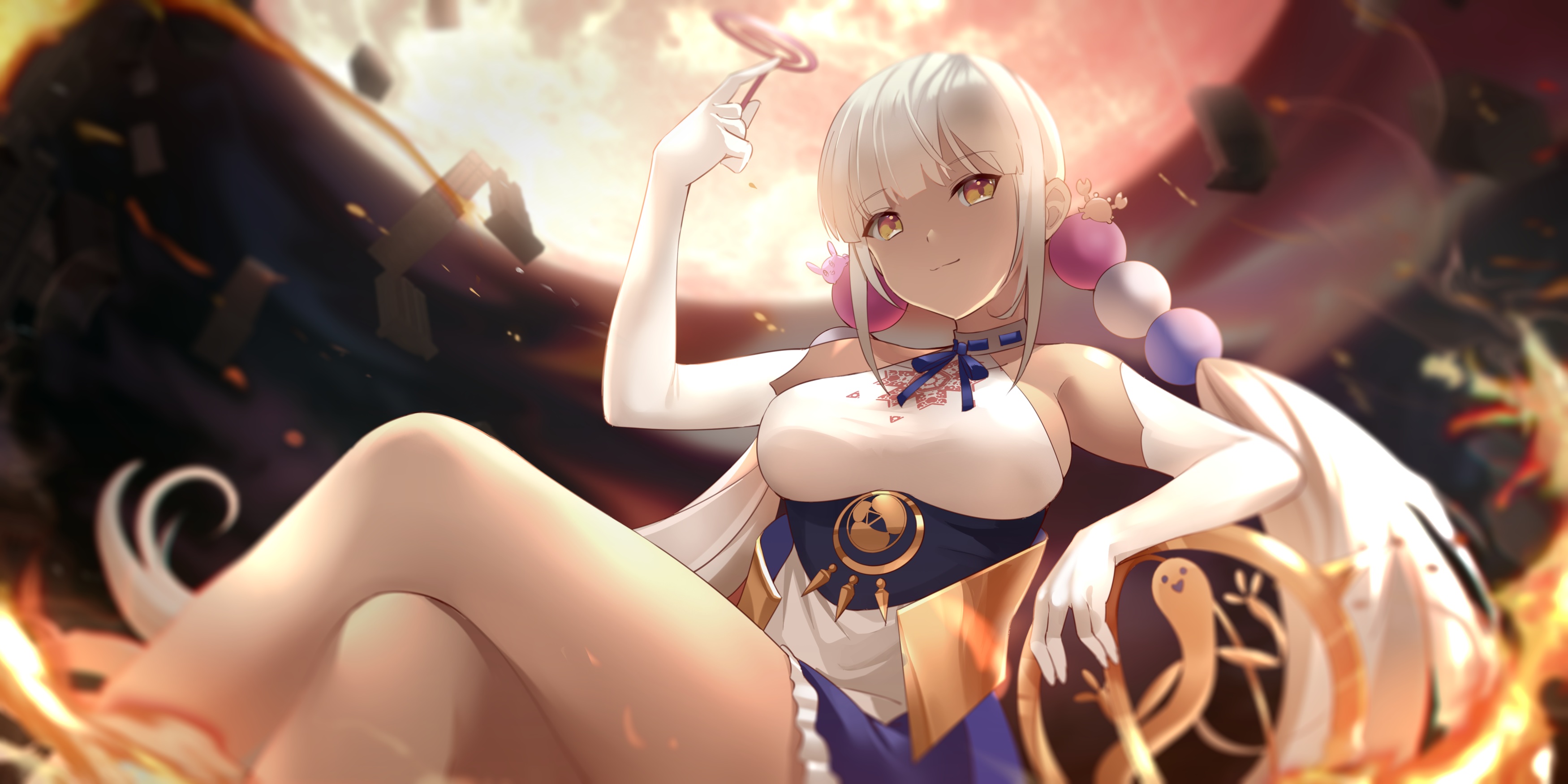 Anime Anime Girls KanaNote Artwork Hololive Tsukumo Sana Dark Skin White Hair 3500x1750