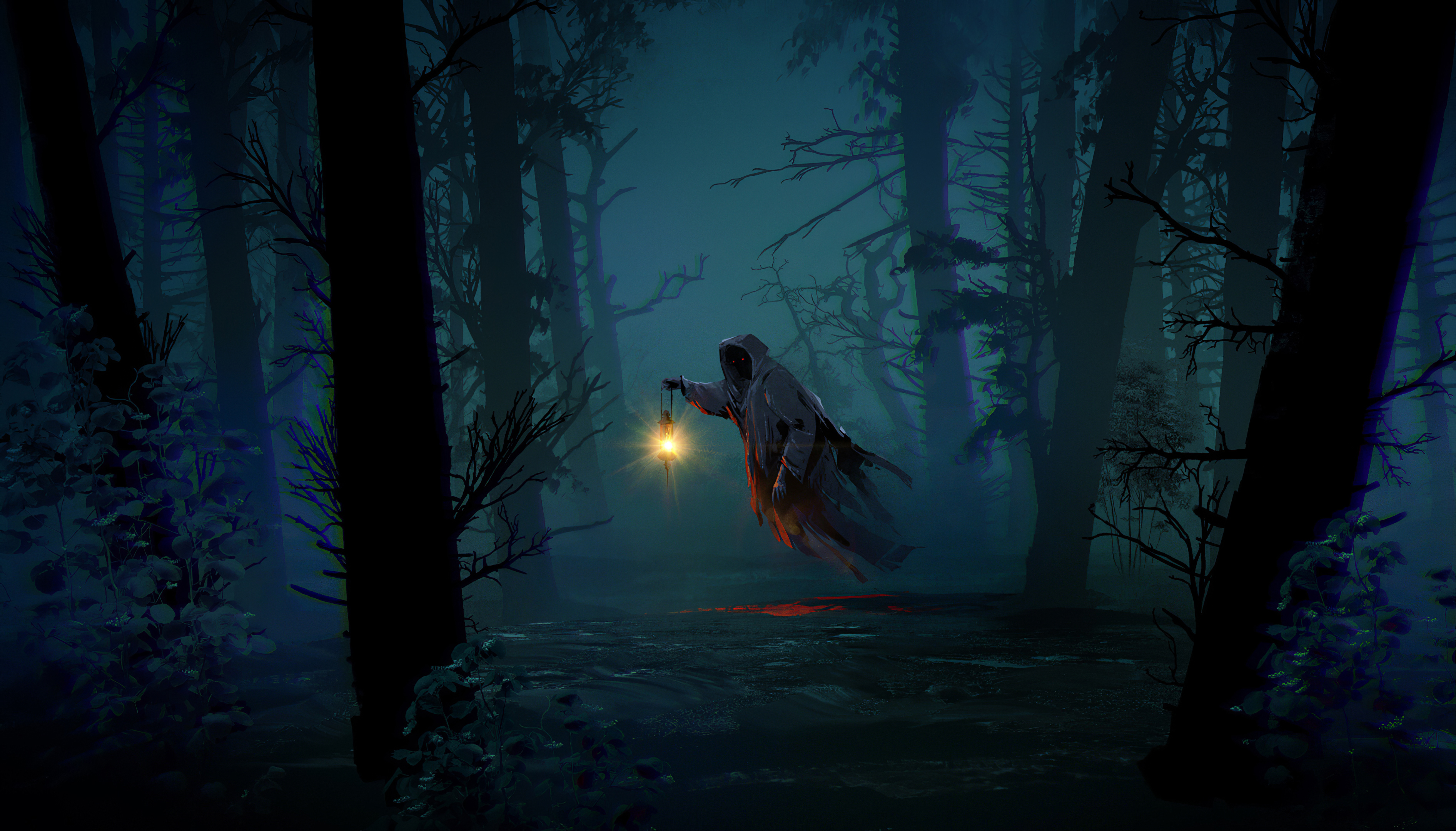 Cloak Forest Ghost Lantern Night 3784x2160
