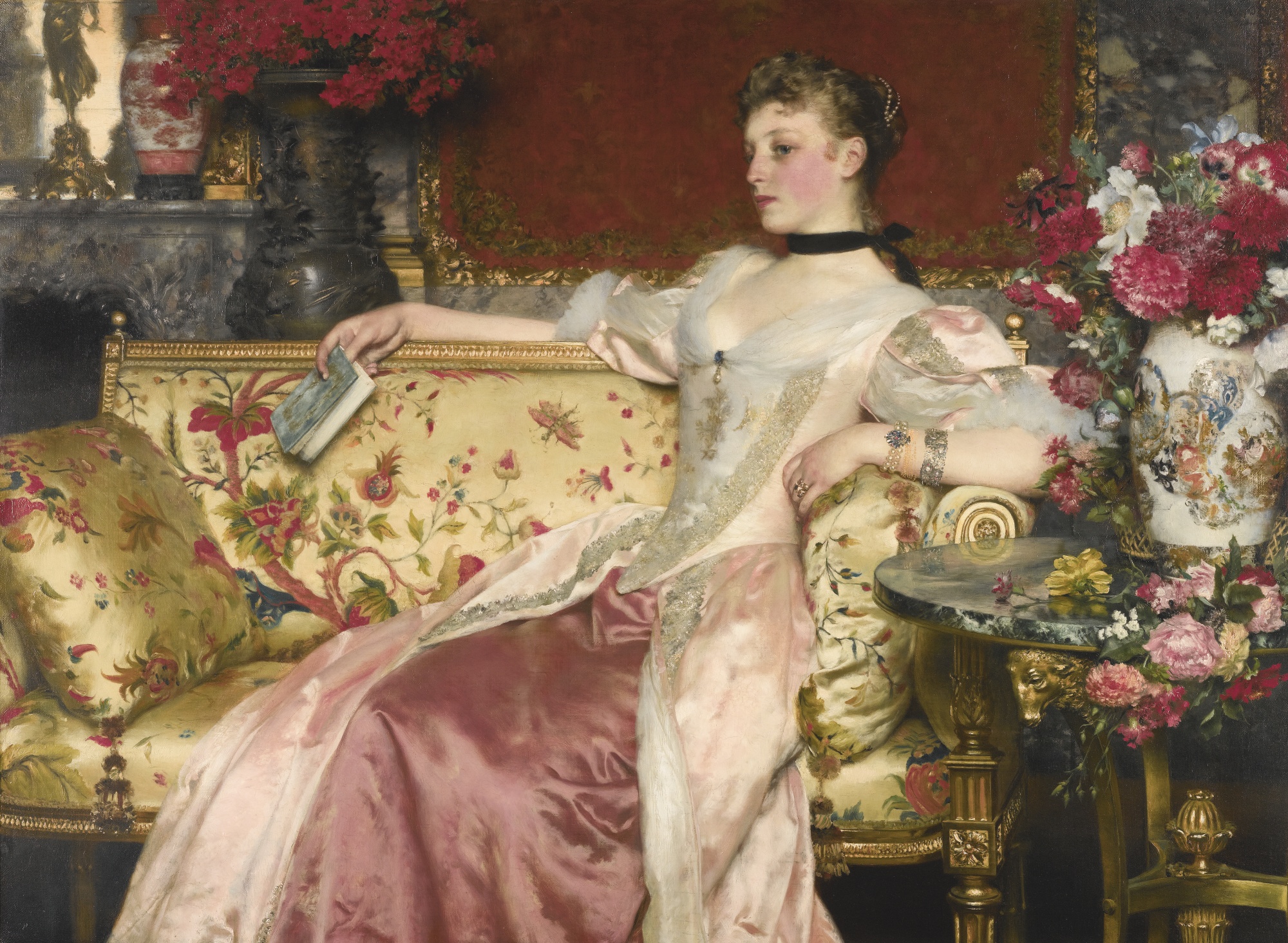Artwork Painting Dress Classic Art Couch Flowers Pink 2000x1464
