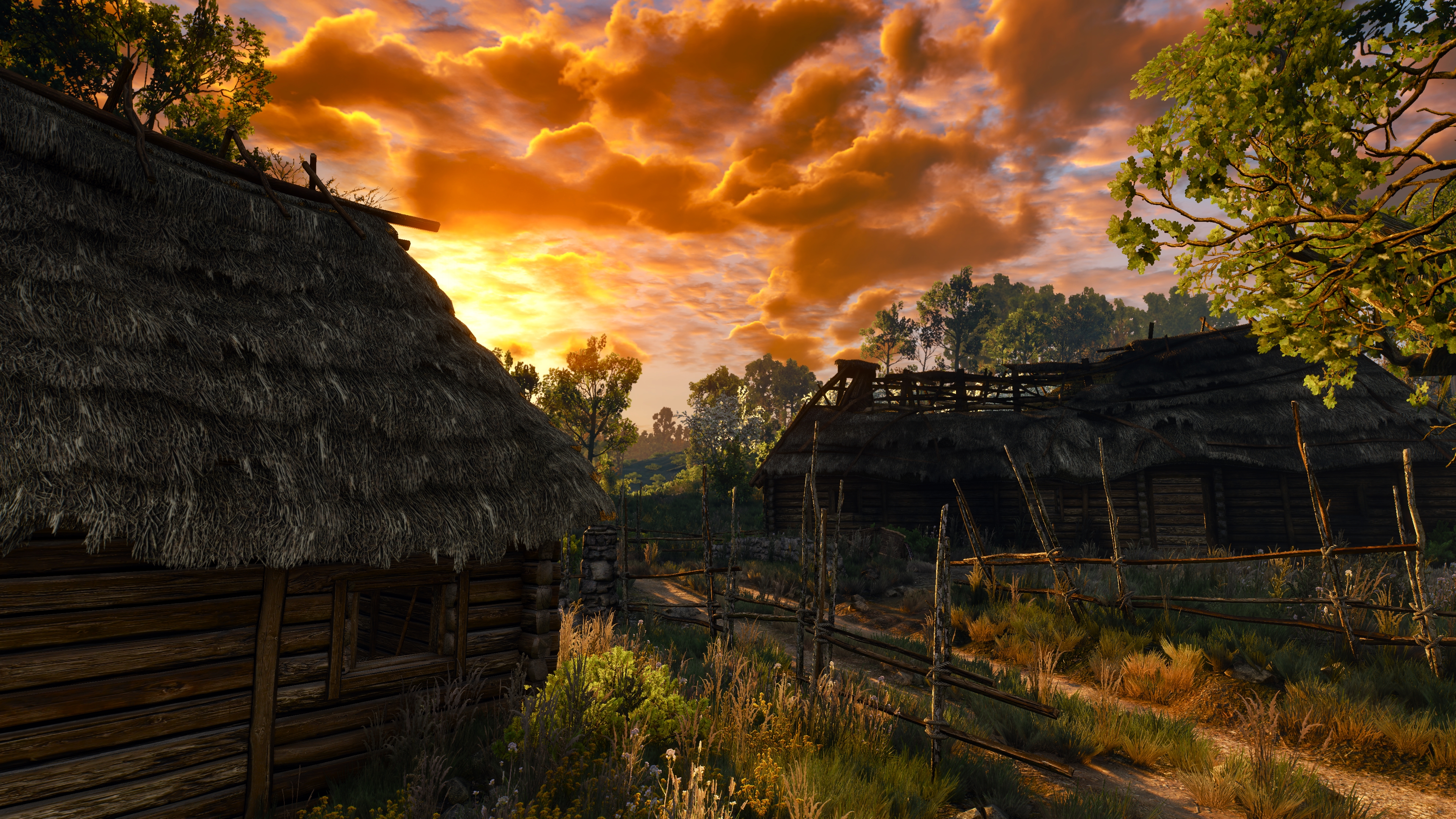 The Witcher 3 Wild Hunt Village Sunset Screen Shot 3840x2160