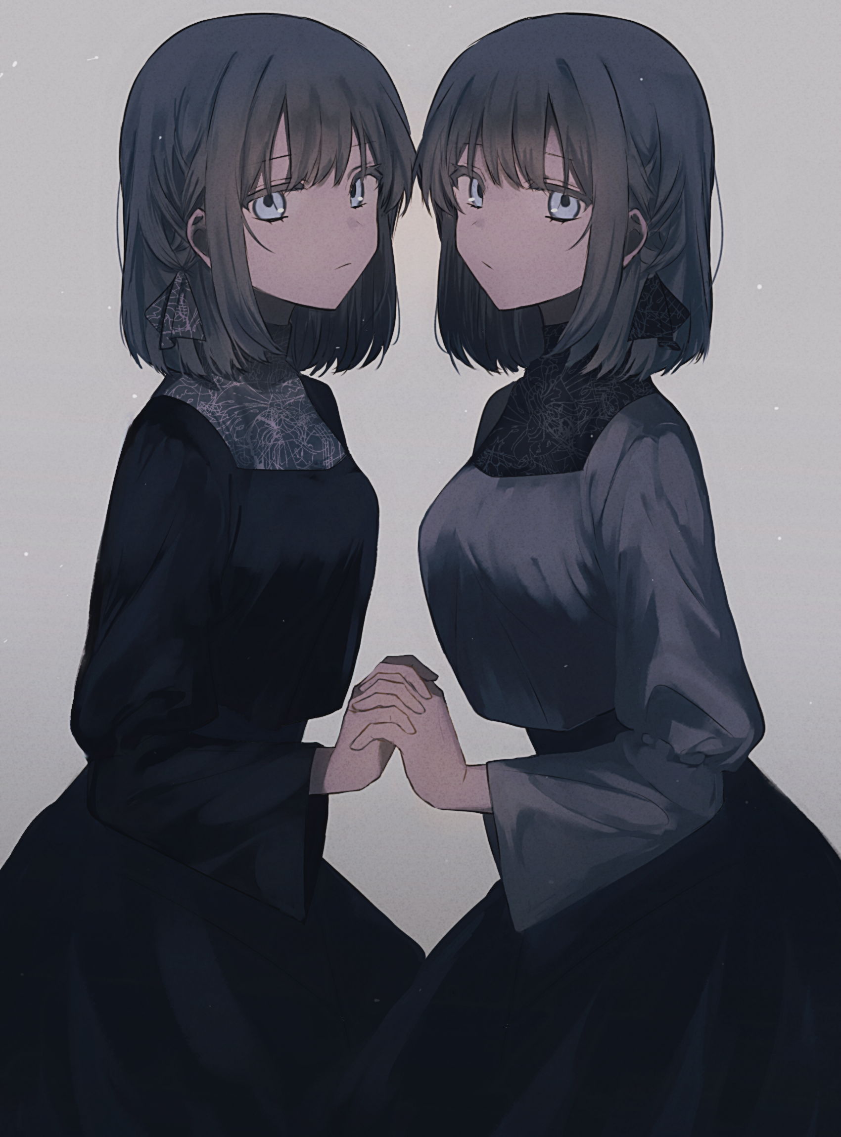 Anime Anime Girls Original Characters Twins Short Hair Dark Hair Black  Dress Dress Holding Hands Wallpaper - Resolution:1700x2300 - ID:1275126 -  
