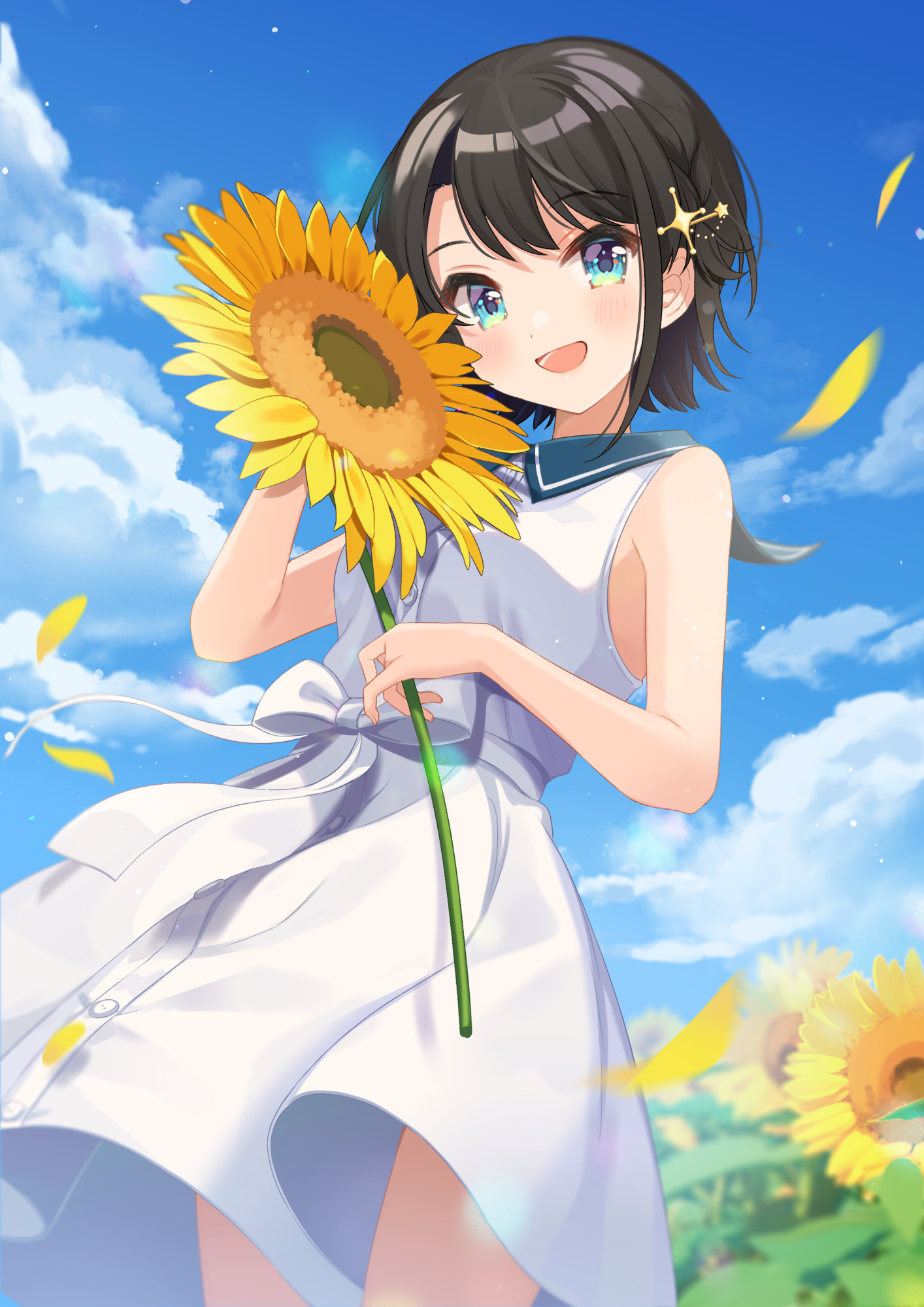 Anime Anime Girls Digital Digital Art 2D Sunflowers Brunette Oozora Subaru Hololive Virtual Youtuber 1414x2000
