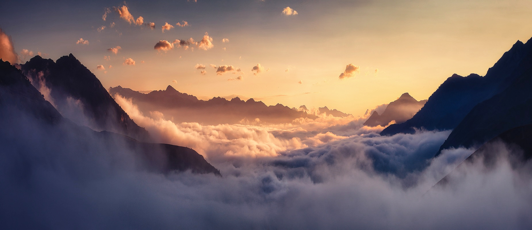 Clouds Sunset Mountains Landscape Photography Nature Outdoors 1850x800